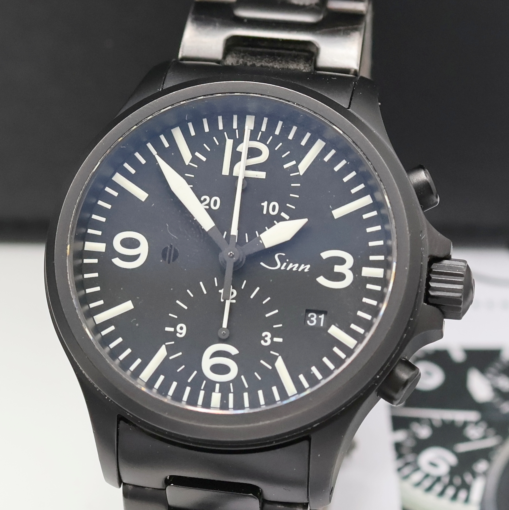 Detail a: SINN Armbandchronograph 756 in Edelstahl, Deutschland verk. lt. beil. Pap. 01/2010, Automatik, Edelstahl Tegiment, Boden u. Krone verschr., orig. ...