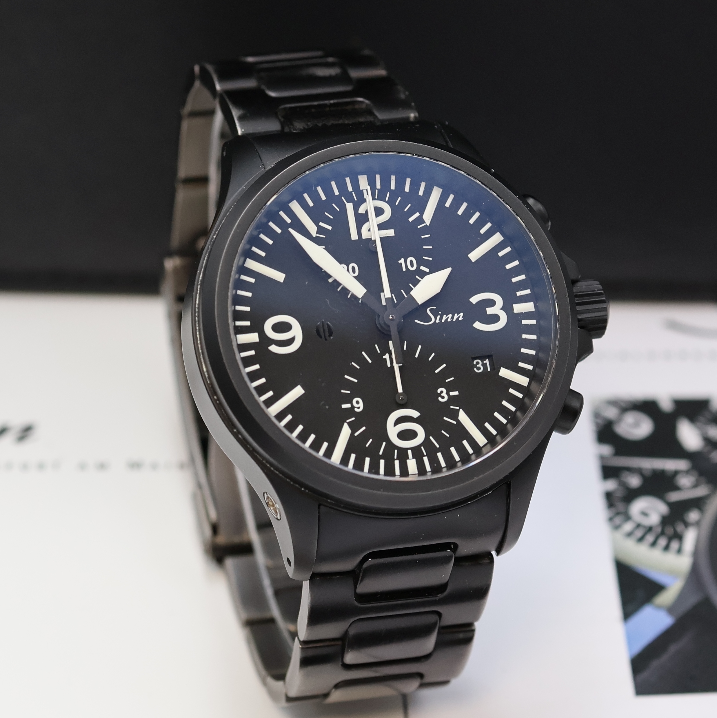 Detail b: SINN Armbandchronograph 756 in Edelstahl, Deutschland verk. lt. beil. Pap. 01/2010, Automatik, Edelstahl Tegiment, Boden u. Krone verschr., orig. ...