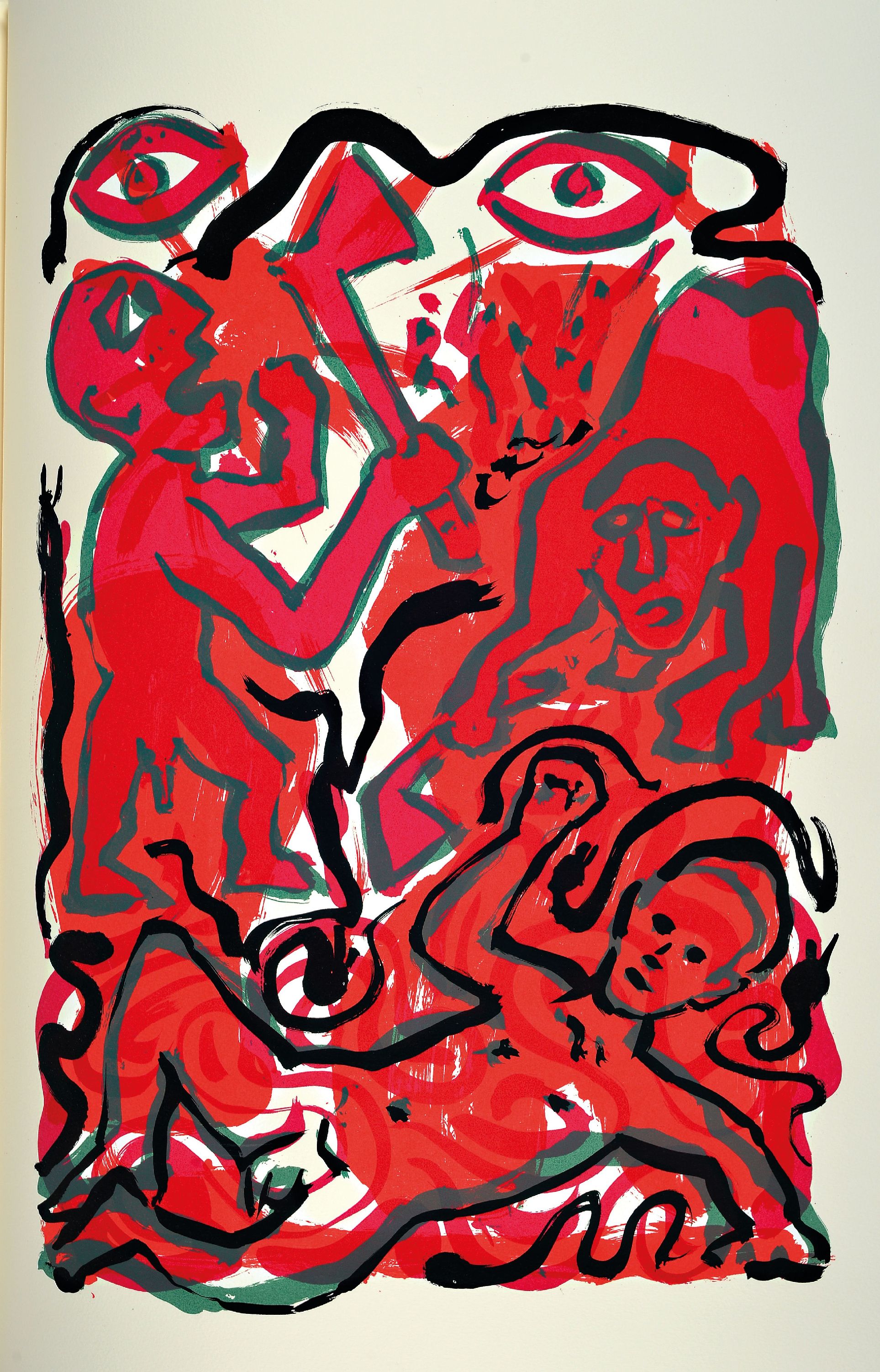 Detail k: A.R. Penck: Mikis Theodorakis Das Meer, der liebe Gott und das Muli, Mappe mit 8 Farbsiebdrucken erschienen zum 70. Geburtstag Mikis Theodorakis ...