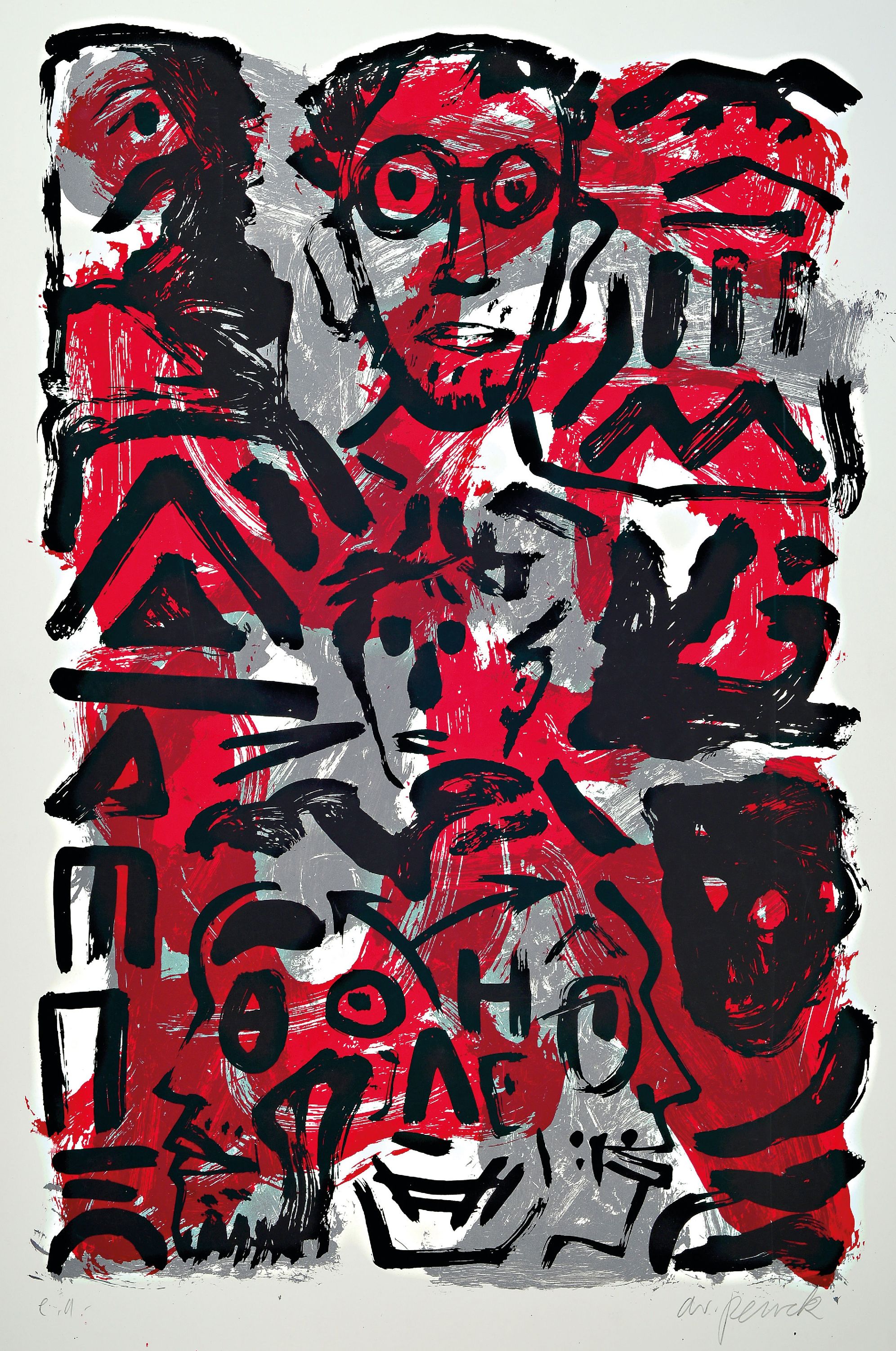 Image 27029732 - A.R. Penck, 1939-2017, Sascha Andersen, Farbsiebdruck, handsign. und bez.: e.a., Auflage ...