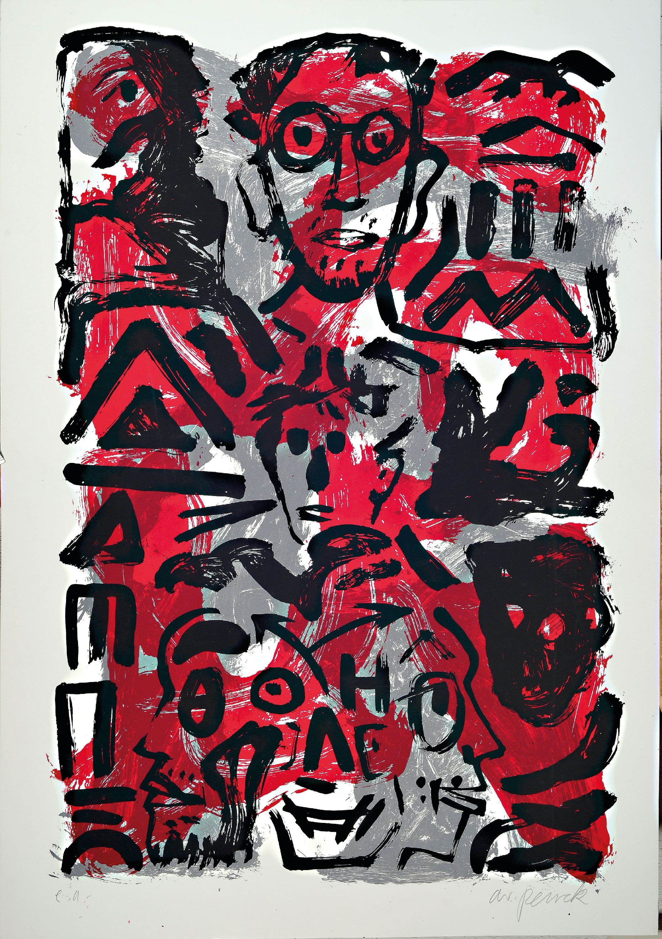 Detail k: A.R. Penck, 1939-2017, Sascha Andersen, Farbsiebdruck, handsign. und bez.: e.a., Auflage 10 Exempl., ca. 100x70cm