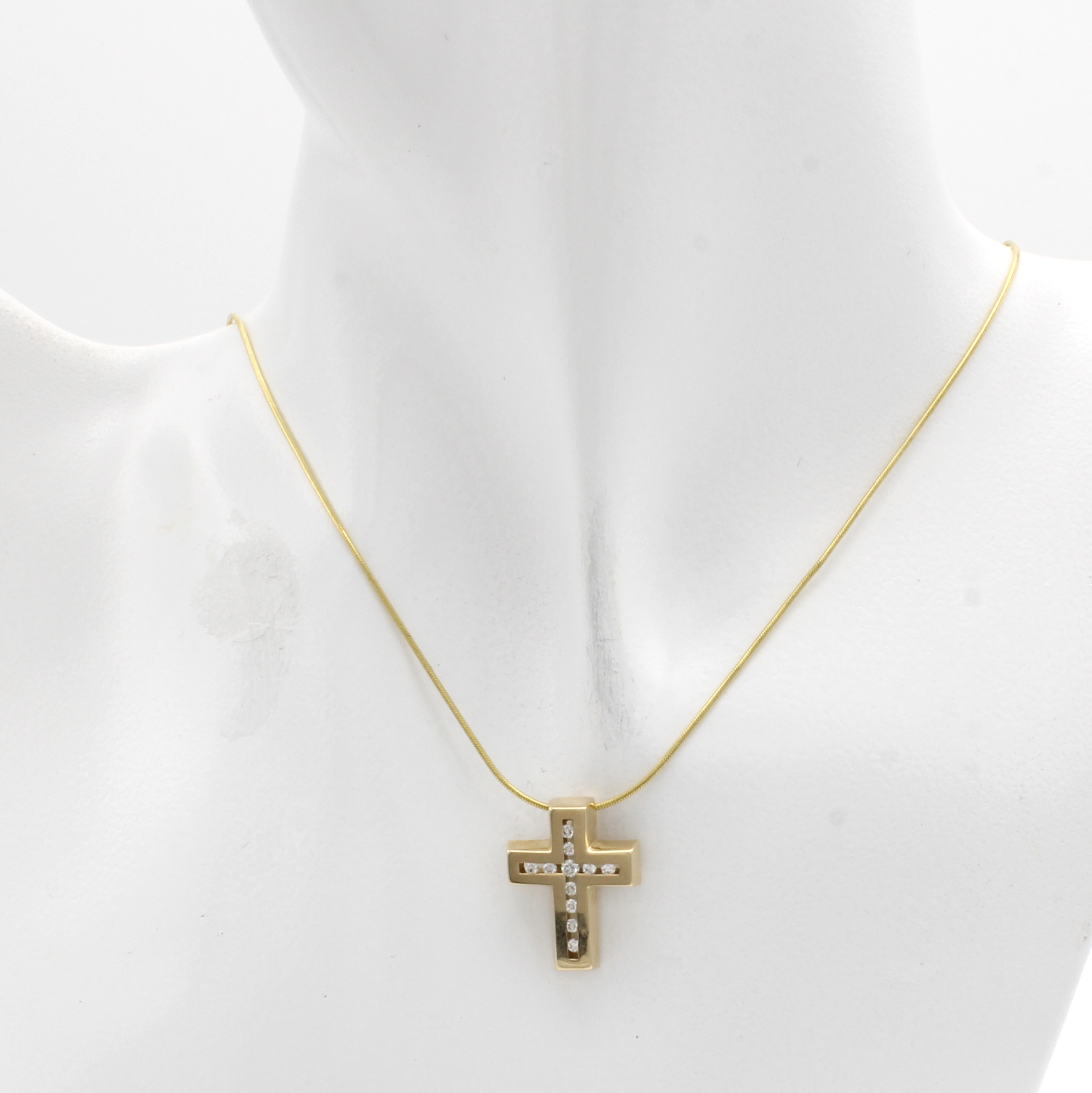 Image 27029752 - Kreuzanhänger mit Brillanten an Kette, GG 585/000, Brill. in Kanalfassung zus. ca. 0.12 ...