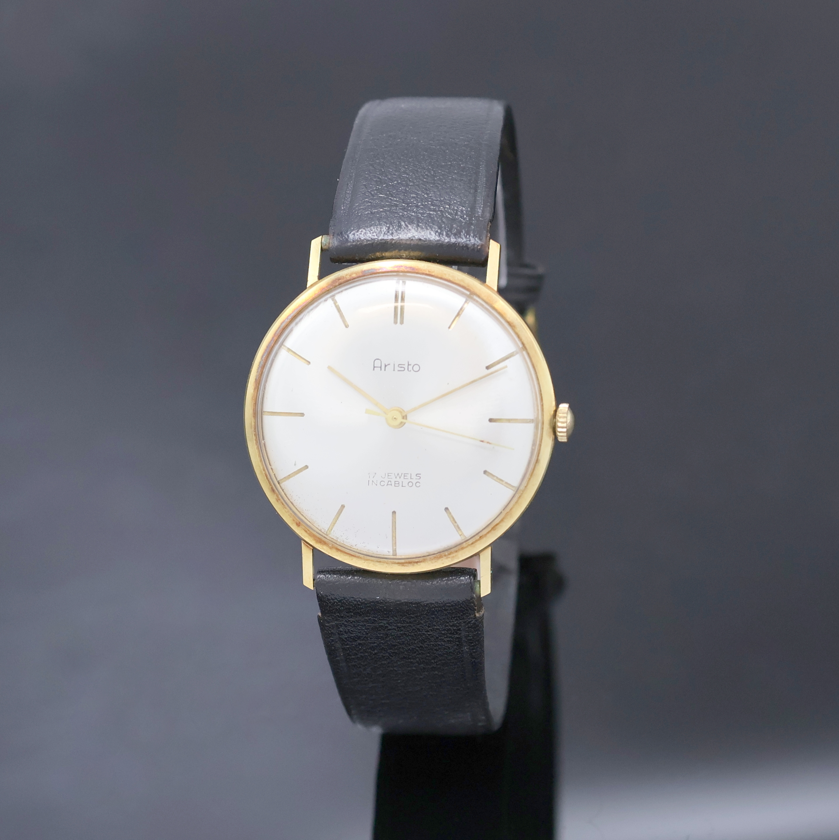 Image 27029765 - ARISTO Armbanduhr in GG 585/000, Deutschland um 1965, Handaufzug, Boden aufgedr., silb. ...