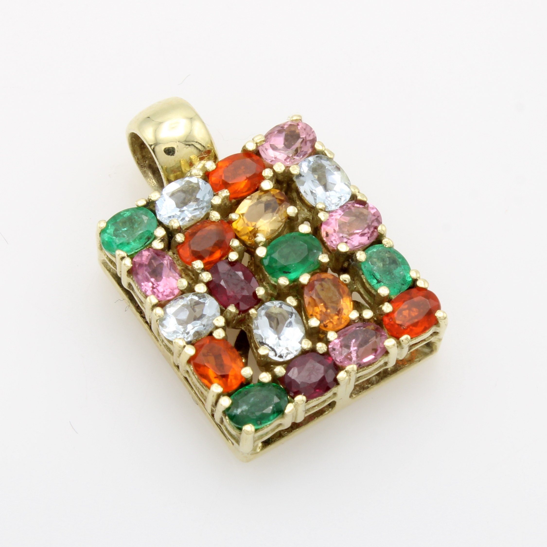 Image 27029786 - Anhänger mit Farbsteinen, GG 585/000, Rubine, Smaragde, Aquamarine, Feueropale u. ...