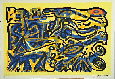 27029735k - A.R. Penck, 1939-2017, Komposition in Gelb, Farbsiebdruck, handsign. und num. 4/5, ca. ...