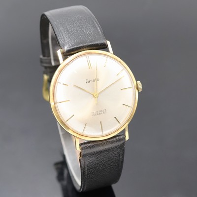 27029765b - ARISTO Armbanduhr in GG 585/000, Deutschland um 1965, Handaufzug, Boden aufgedr., silb. ...