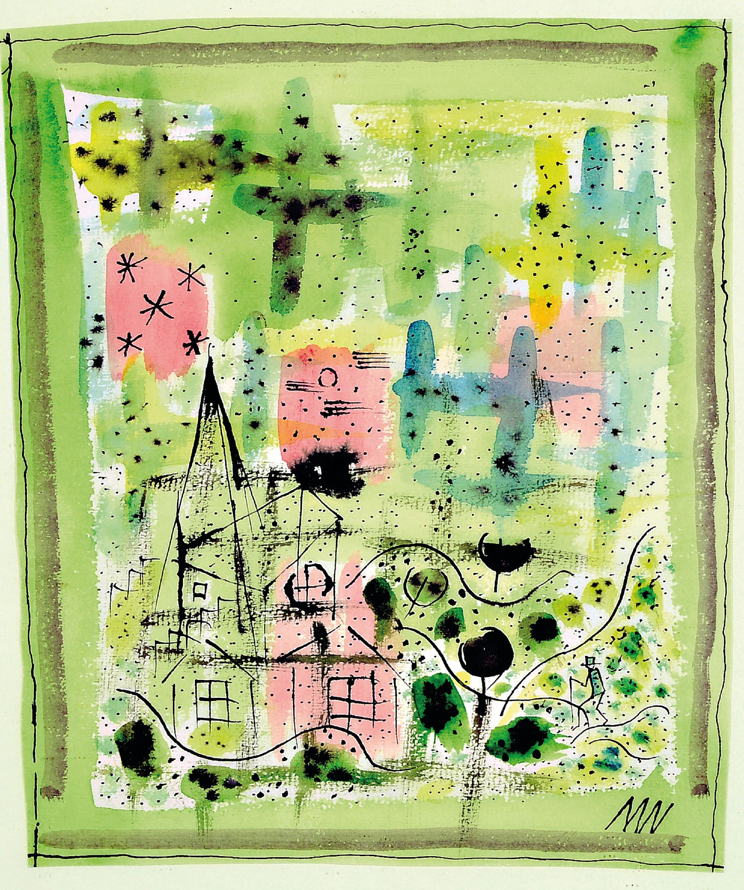 Image 27029803 - Sepp Mahler, 1901 Wurzach-1975 Wangen im Allgäu, Hügeldörfchen, Aquarell und Tusche ...