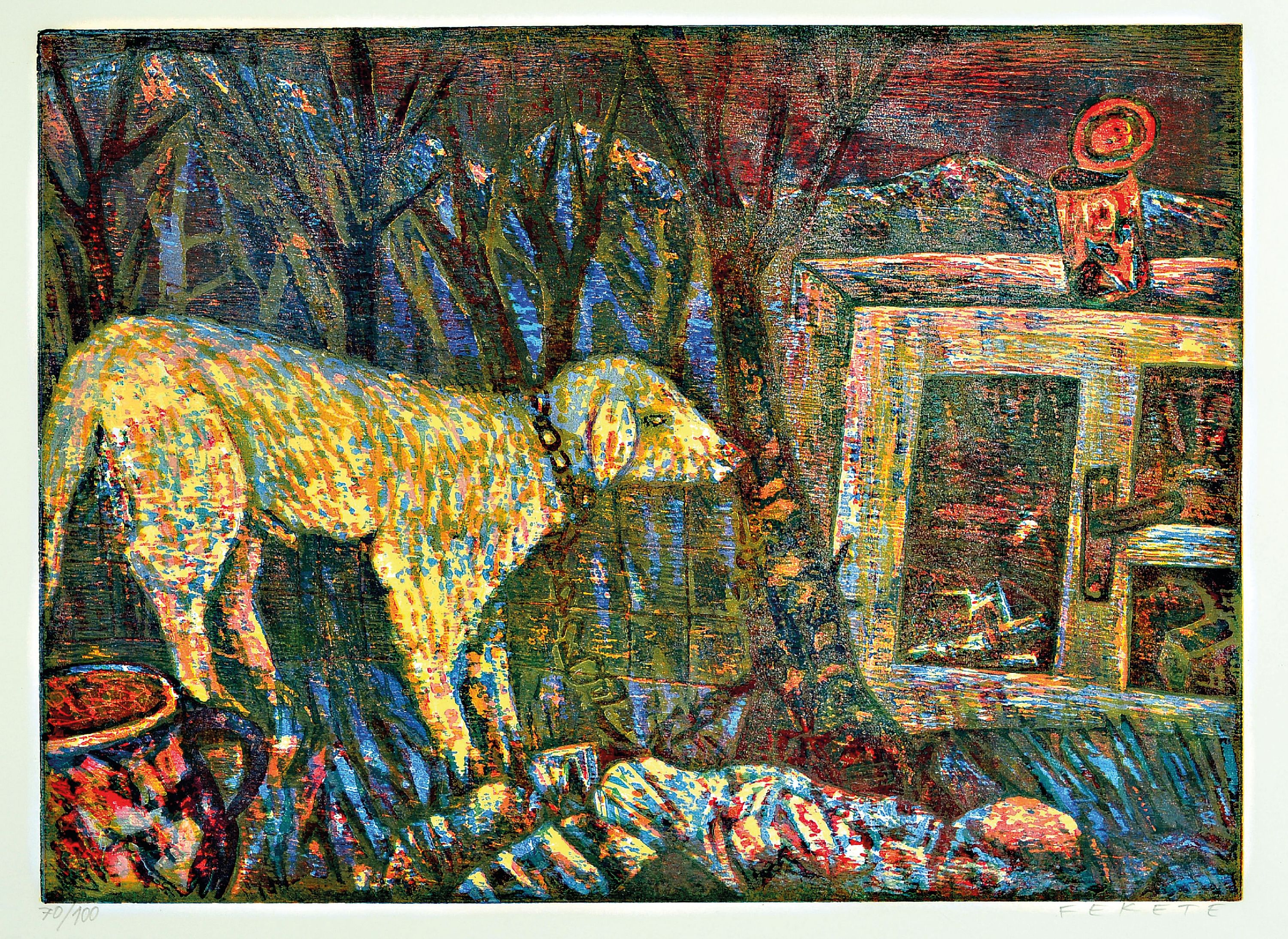 Detail a: Esteban Fekete, 1924 Budapest-2009 Dieburg, bekannter deutsch-argentinischer Künstler und Farbholzschneider, hier. Sammlung aus 8 Farbholzschnitten: ...
