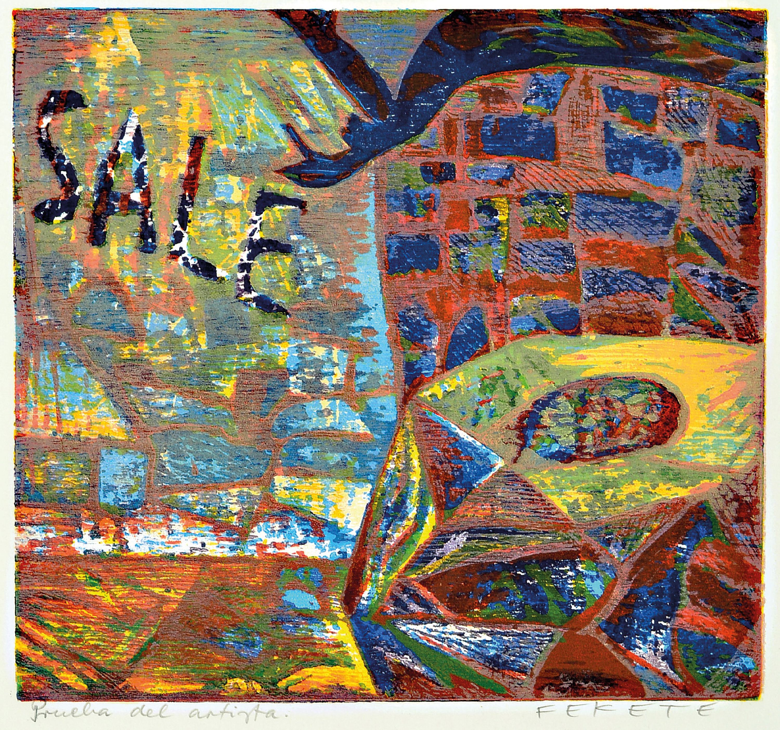 Detail c: Esteban Fekete, 1924 Budapest-2009 Dieburg, bekannter deutsch-argentinischer Künstler und Farbholzschneider, hier. Sammlung aus 8 Farbholzschnitten: ...