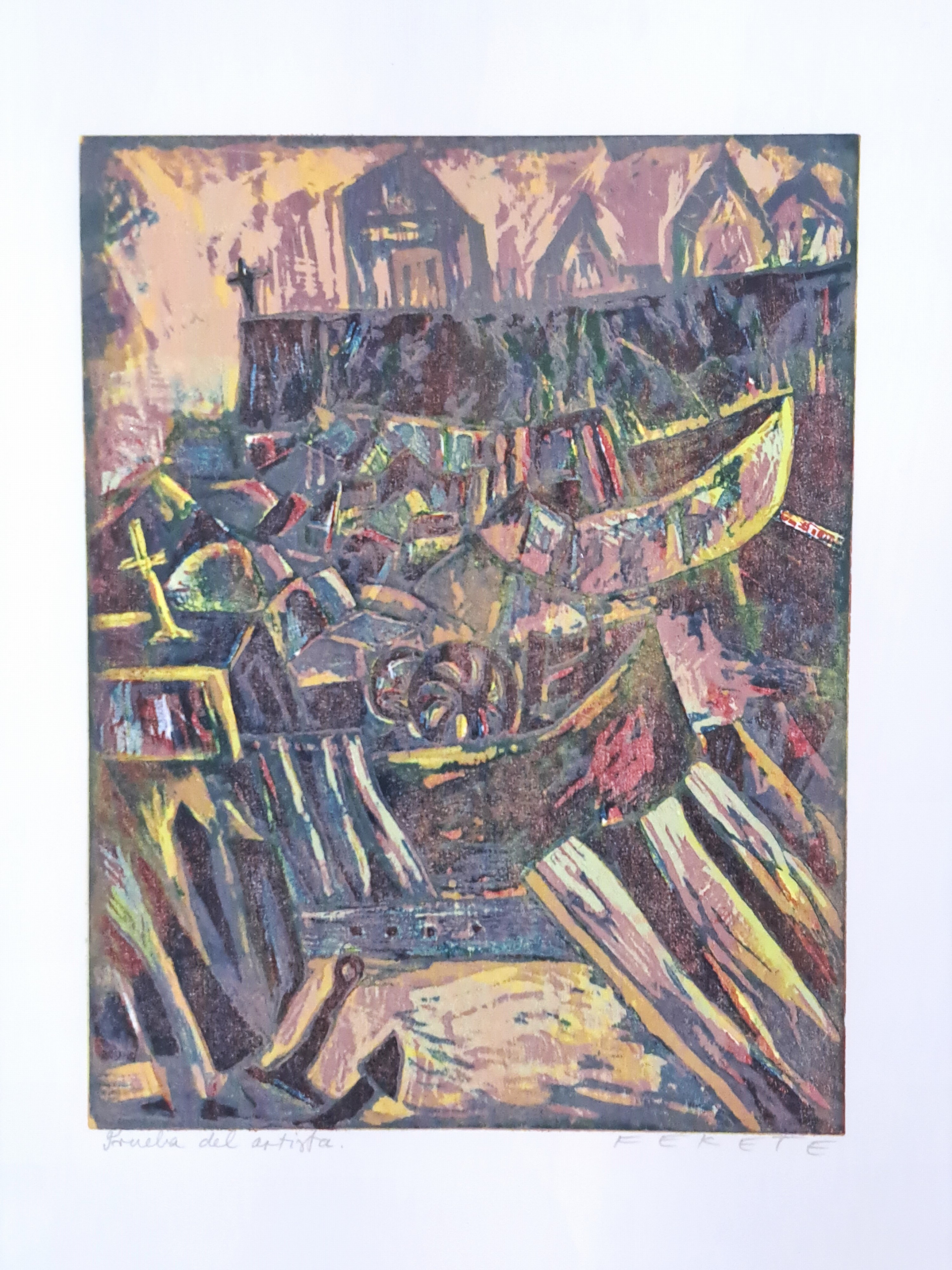 Detail h: Esteban Fekete, 1924 Budapest-2009 Dieburg, bekannter deutsch-argentinischer Künstler und Farbholzschneider, hier. Sammlung aus 8 Farbholzschnitten: ...