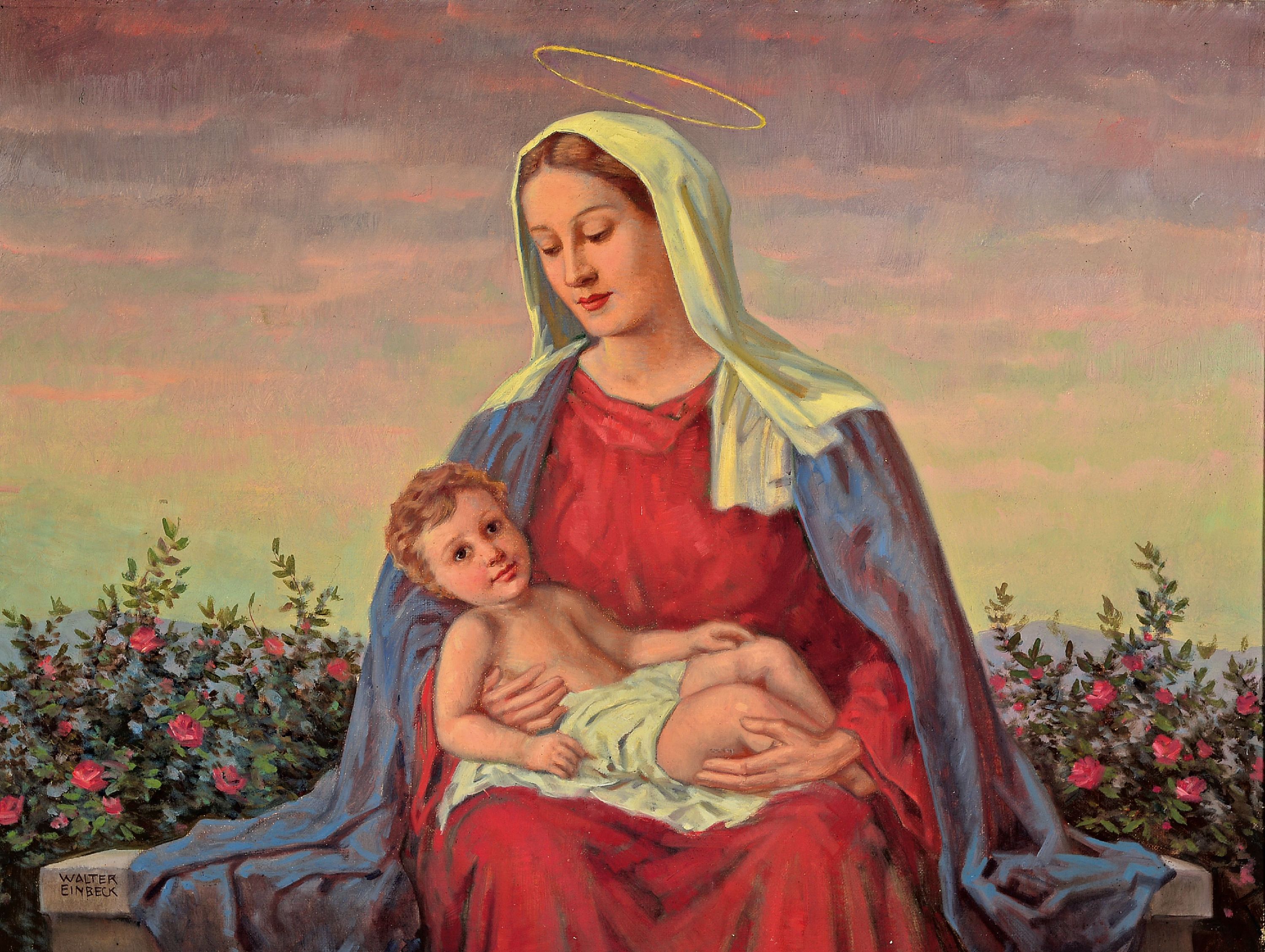 Image 27029814 - Walter Einbeck, 1890 Magdeburg-1968 München, Madonna mit Jesuskind in Rosen umkränzter ...