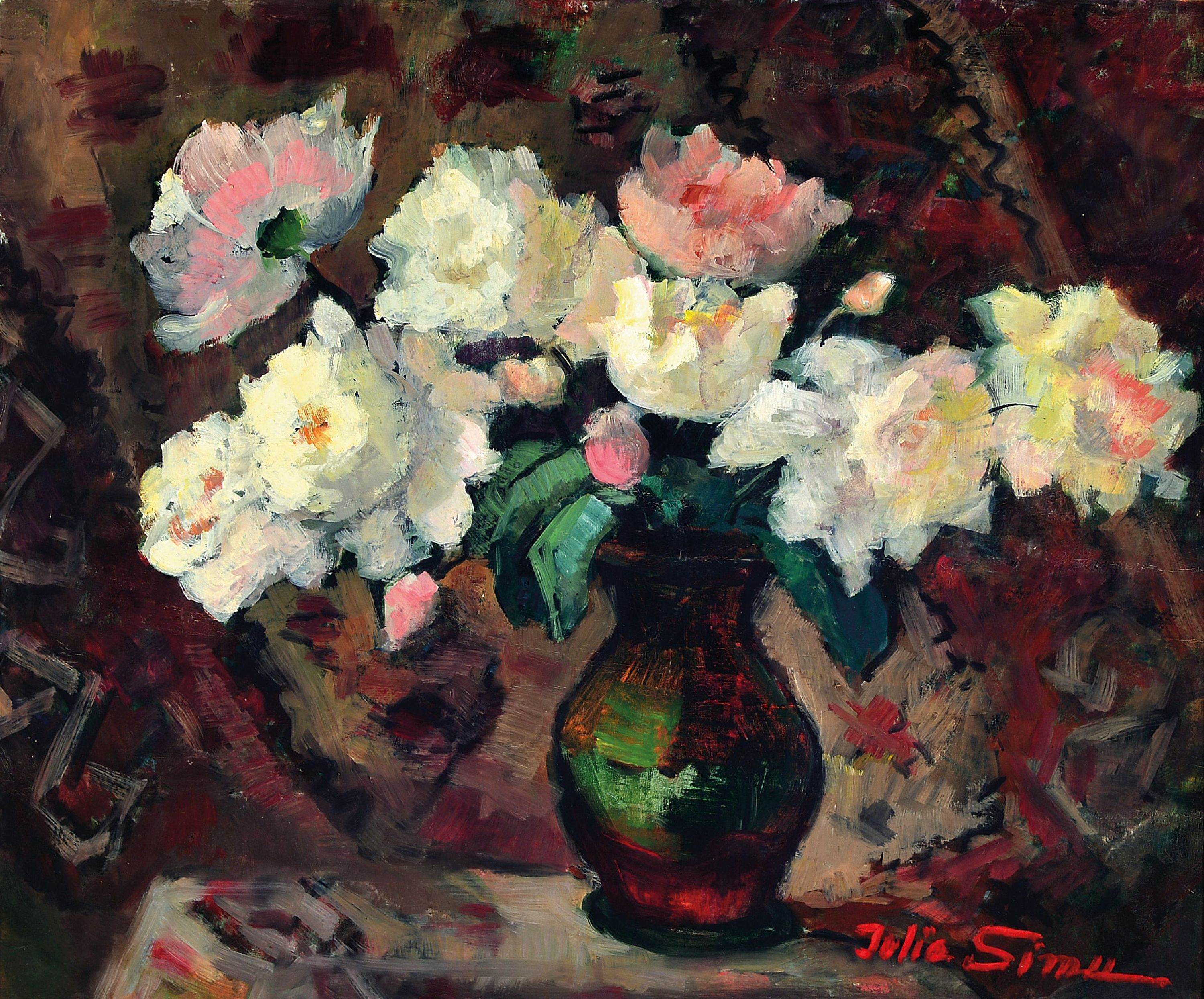 Image 27029888 - Iulia Simu, 1900-1974 Rumänien, Studium an der Akademie Bukarest, Stillleben mit rosa ...