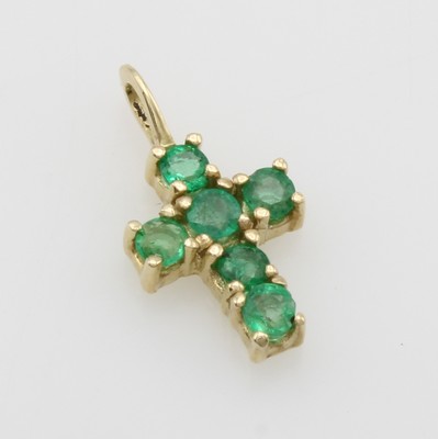 Image Kreuzanhänger mit Smaragden, GG 585/000, Smaragde in Krappenfassungen, M. incl. Öse ...