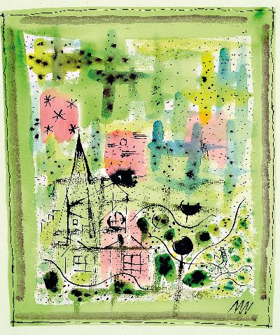 Image Sepp Mahler, 1901 Wurzach-1975 Wangen im Allgäu, Hügeldörfchen, Aquarell und Tusche ...