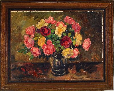 27029812k - Jacobus Johannes Doeser, 1884 Utrecht-1970 Heemstede, Großer Blumenstrauß in Glasvase, ...