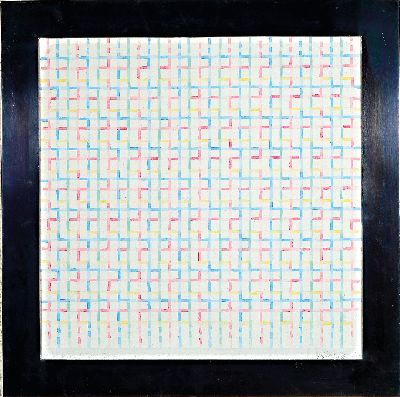 27029836k - Volker Krosch, geb. 1939 Landshut/Schlesien, Polychrome geometrische Reihung, Öl/Lwd, ...