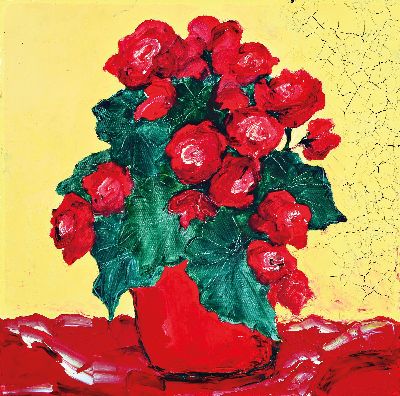 Image Gernot Kissel, 1939 Worms-2008 Römerberg, Roter Rosenstrauss in roter Vase, Öl/Lwd, ...