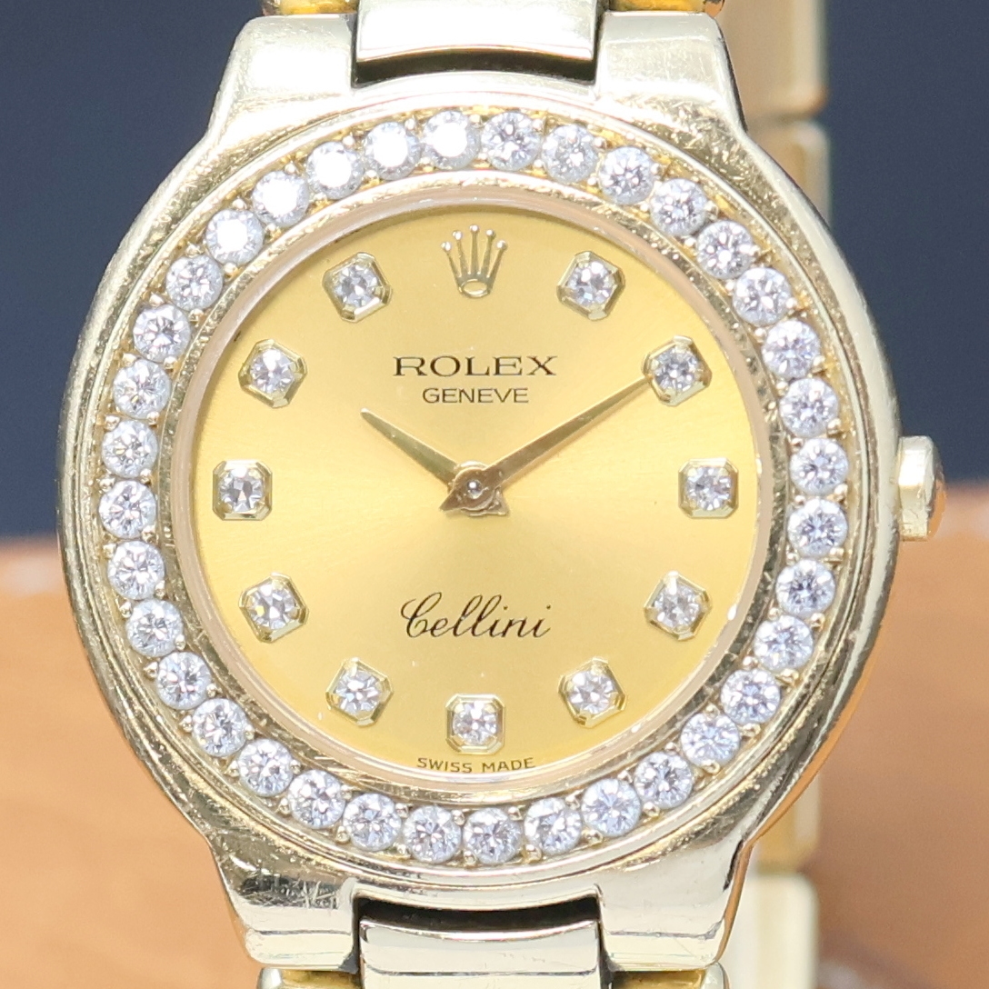 Detail a: ROLEX Cellini Armbanduhr in GG 750/000 mit Diamanten Referenz 6661/8, Schweiz verk. lt. beil. Zertifikat 02/1994, quarz, LC 100, Boden aufgedr., ...