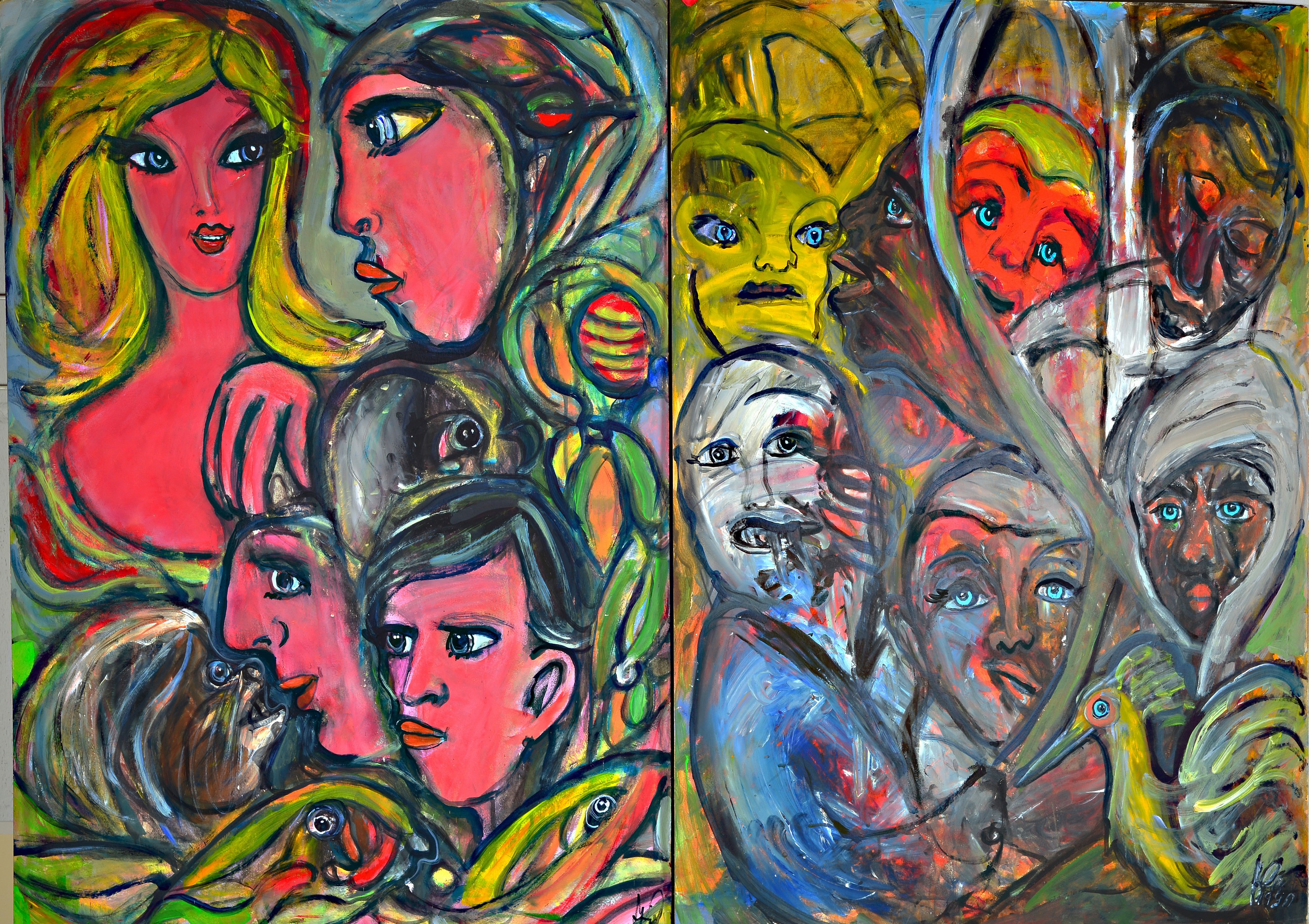 Image 27029948 - Unbekannter zeitgenössischer Maler, datiert 1990/1991, 2 Pendants mit interkulturellen ...