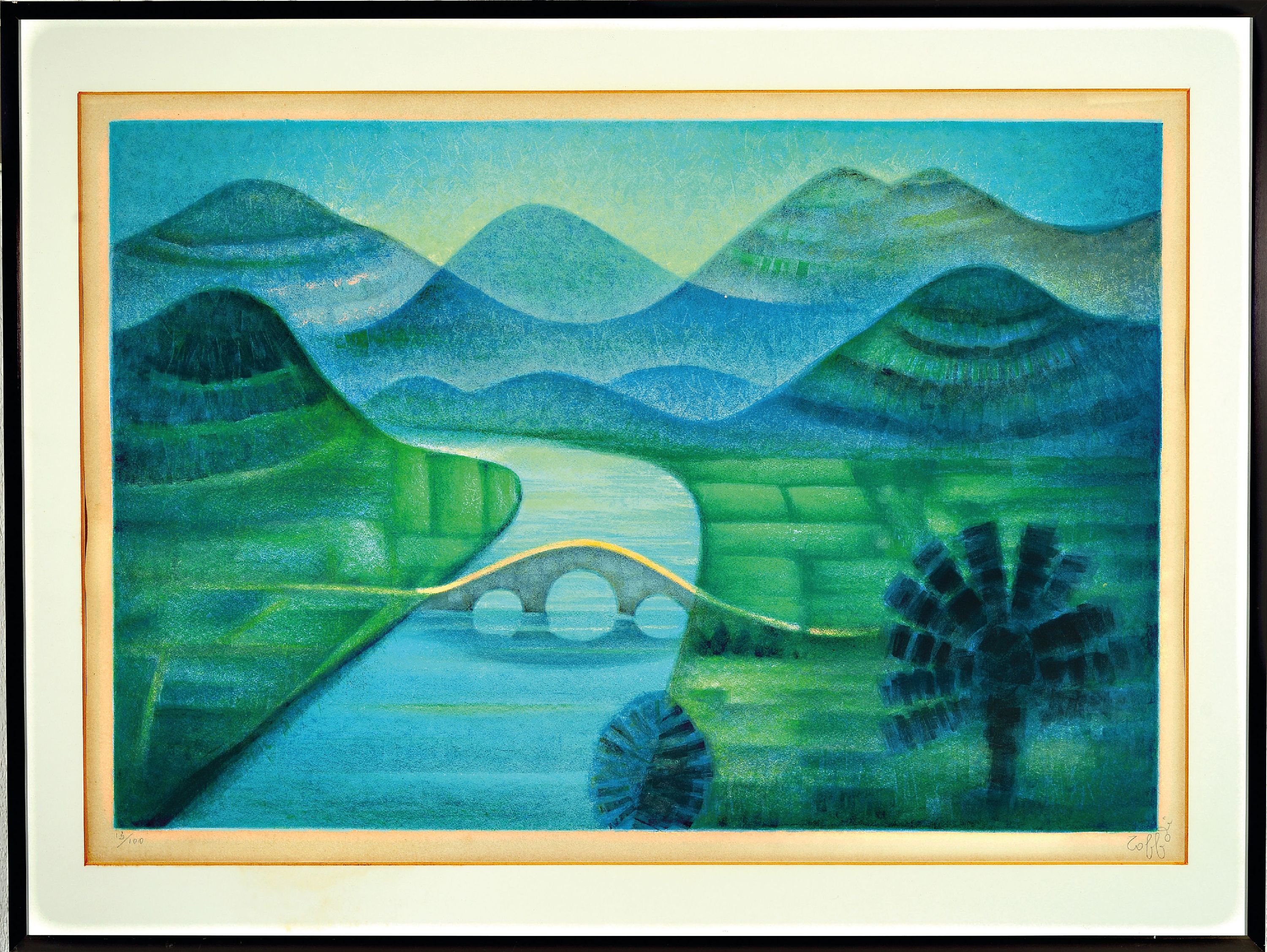 Detail k: Louis Toffoli, 1907 Triest-1999 Paris, Le pont chinois, Farblithographie von 1977, handsign. und num. 13/100, ca. 45x67cm, PP, u.Gl., R. ca. 62x82cm