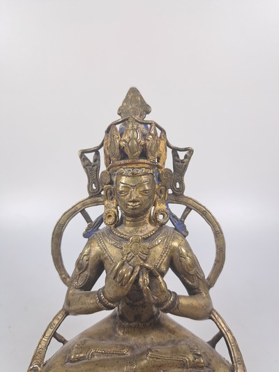 27029910b - Buddha, Indien, um 1900, Bronzeguß, meditierende Haltung auf doppeltem Lotusthron, H. ...