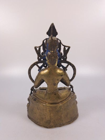 27029910d - Buddha, Indien, um 1900, Bronzeguß, meditierende Haltung auf doppeltem Lotusthron, H. ...