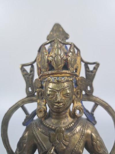 27029910f - Buddha, Indien, um 1900, Bronzeguß, meditierende Haltung auf doppeltem Lotusthron, H. ...