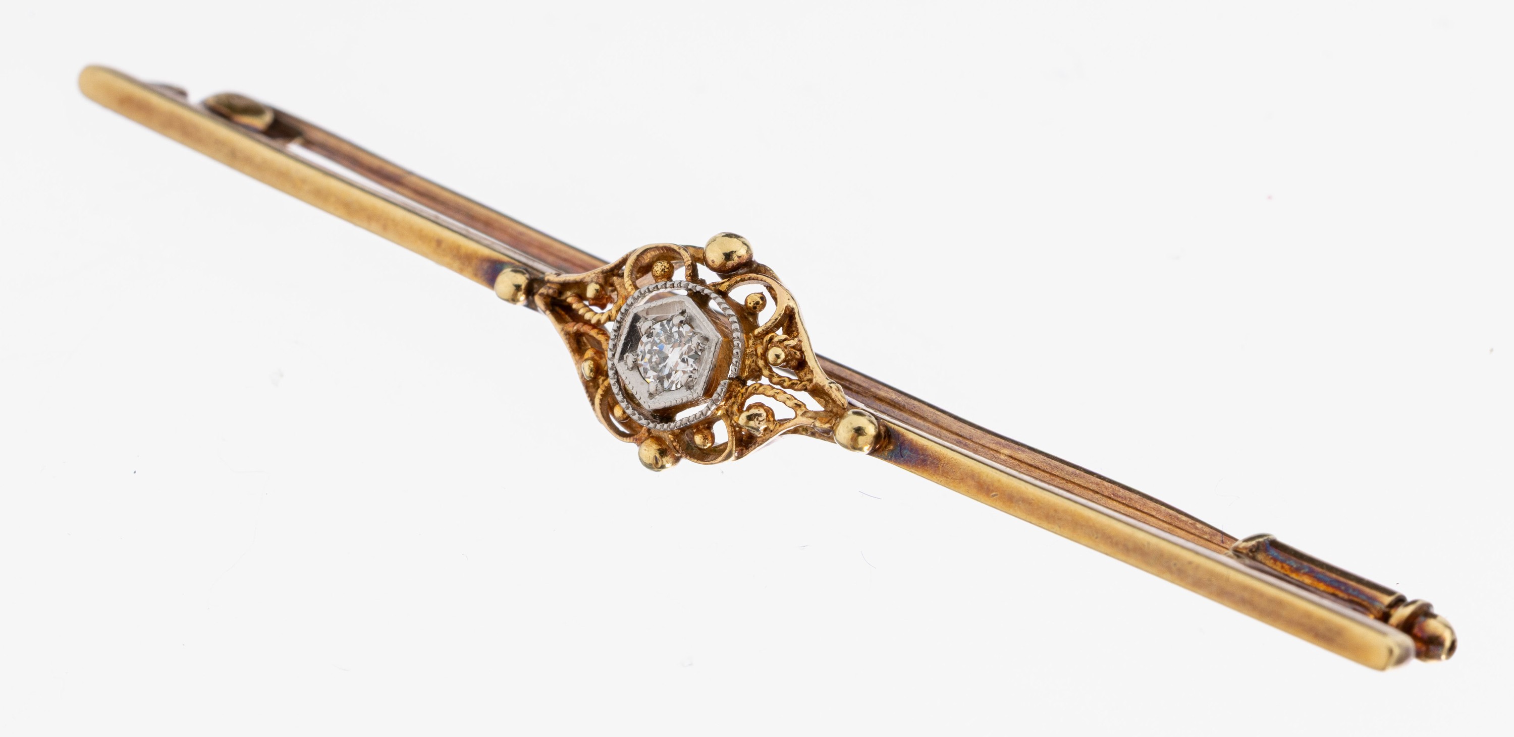 Image 27030257 - 14 kt Gold Diamant-Brosche, 1930er Jahre, GG/WG 585/000, länglich, Mittelteil ...
