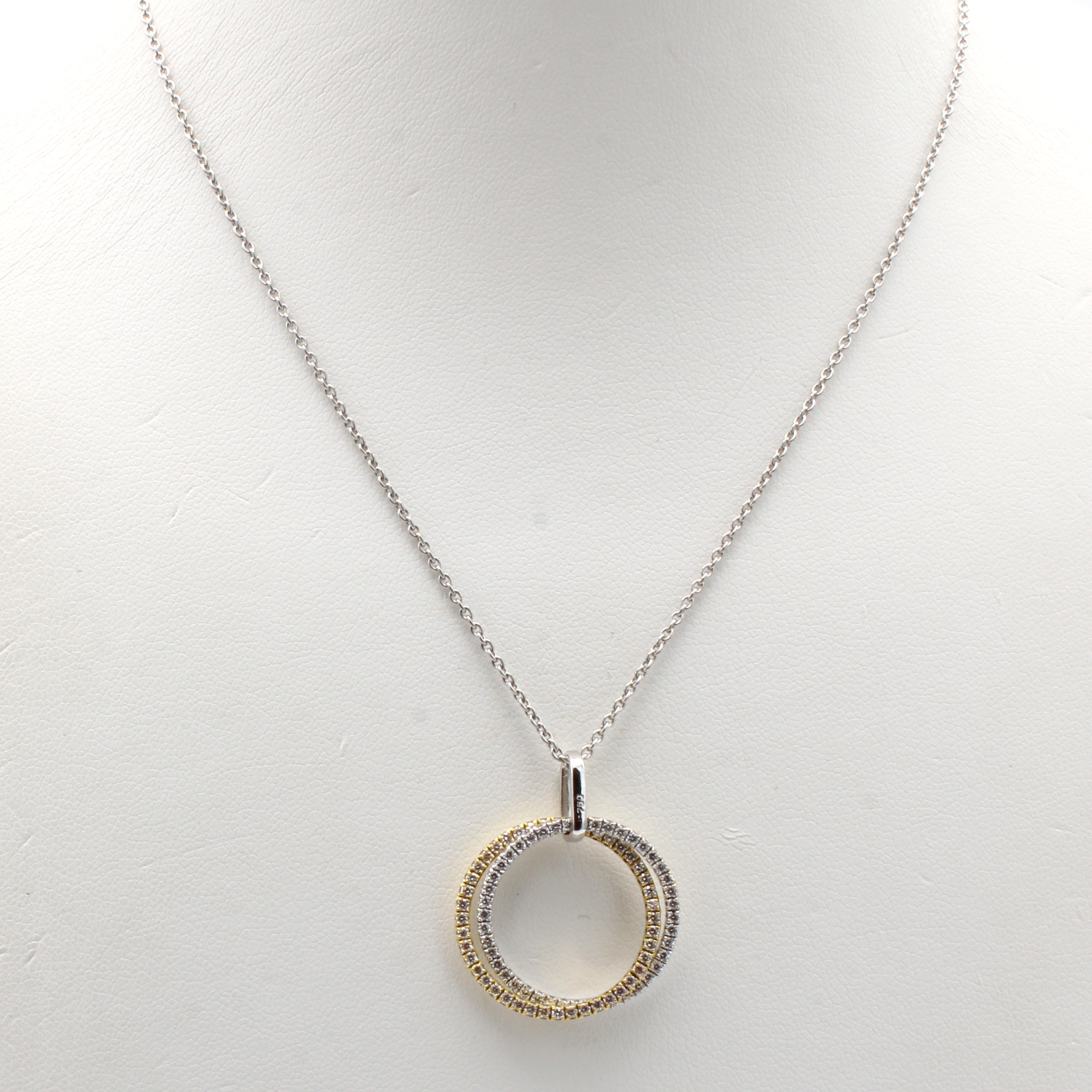 Image 27030278 - Anhänger mit Brillanten an Kette, GG/WG 585/000, 2 ineinander verschl. Kreise bes. m. ...