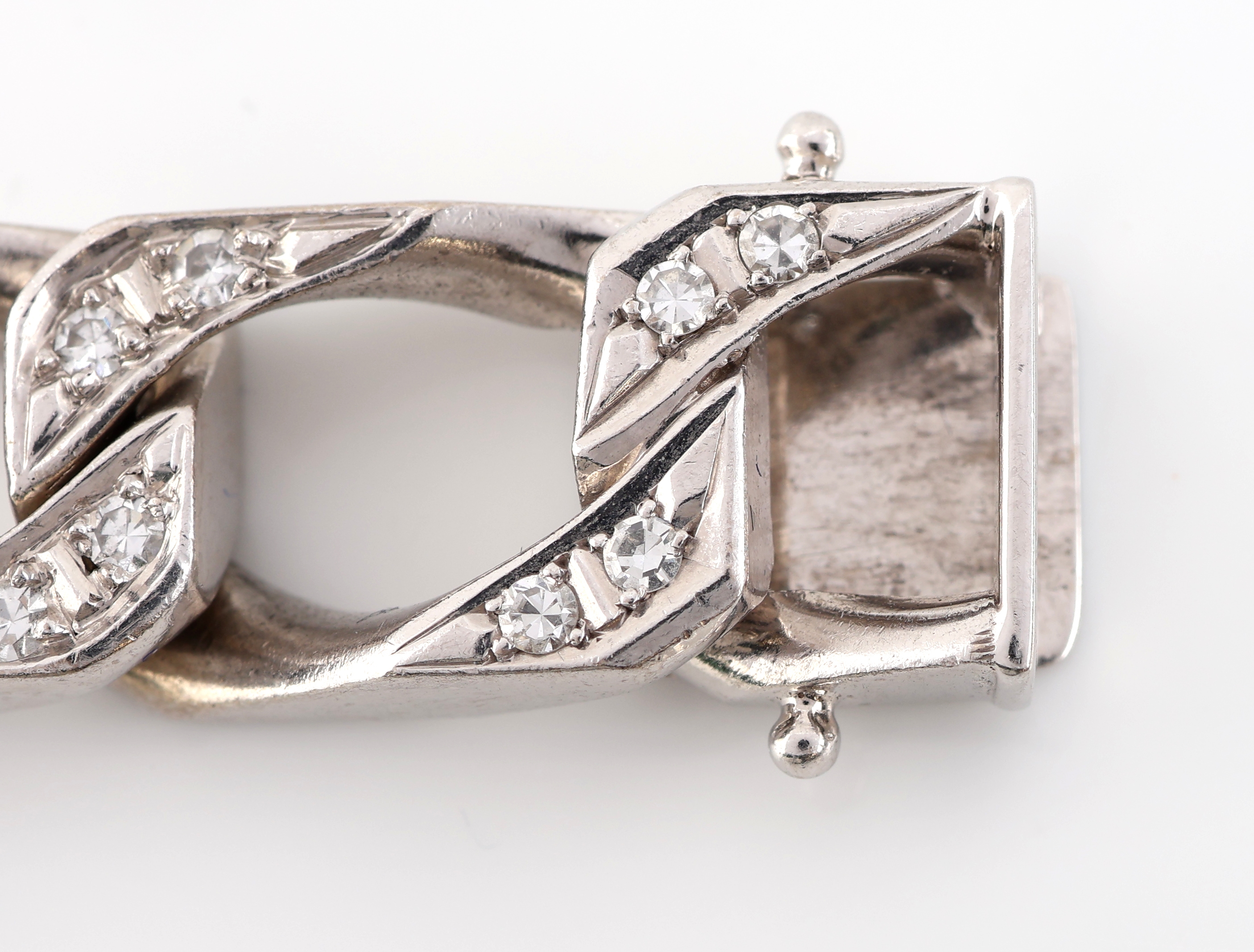 Detail b: 18 kt Gold Diamant-Armband, WG 750/000, schwere massive Verarbeitung, 64 8/8-Diamantenzus. ca. 1.20 ct Weiß/si, L. ca. 20 cm, Kastenschloss mit 2 ...