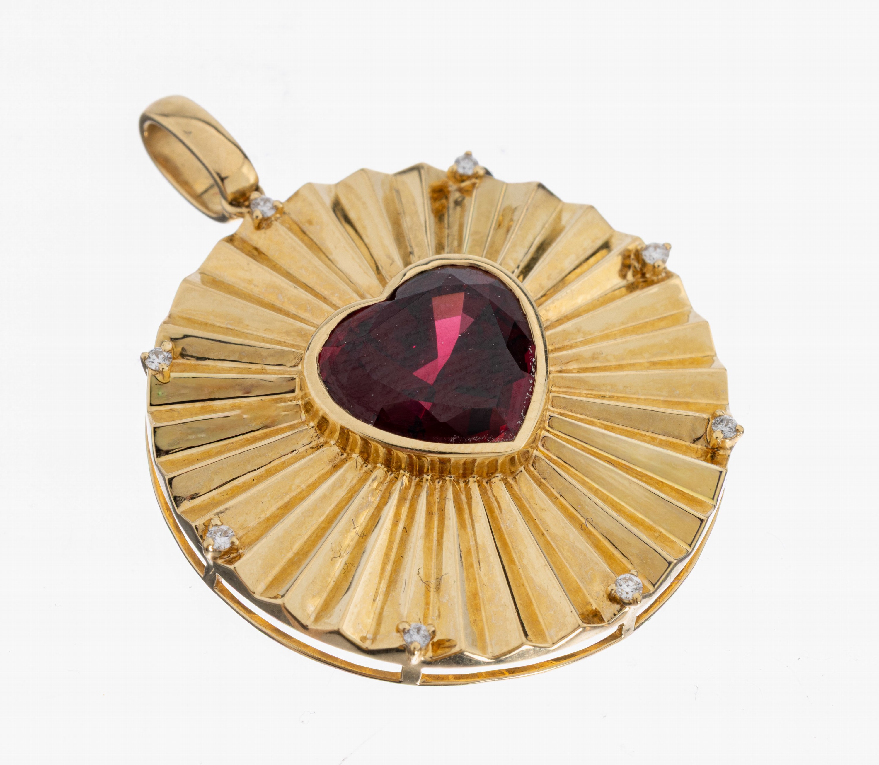 Image 27032852 - 14 kt Gold Granat-Brillant-Anhänger, GG 585/000, mittig ein facett. Granatherz ca. ...