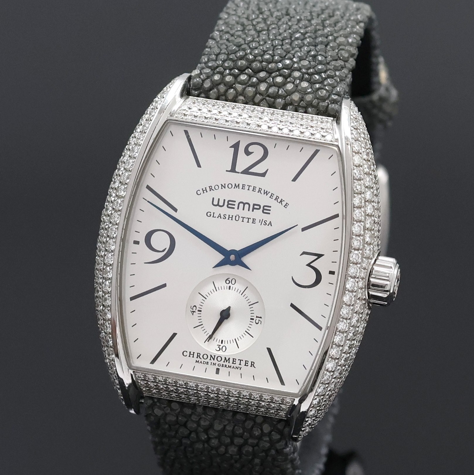 Detail a: WEMPE hochfeines und extrem seltenes Armbandchronometer, Handaufzug, Deutschland um 2011, beids. vergl. Edelstahlgeh. aufw. m. Brillanten bes., ...
