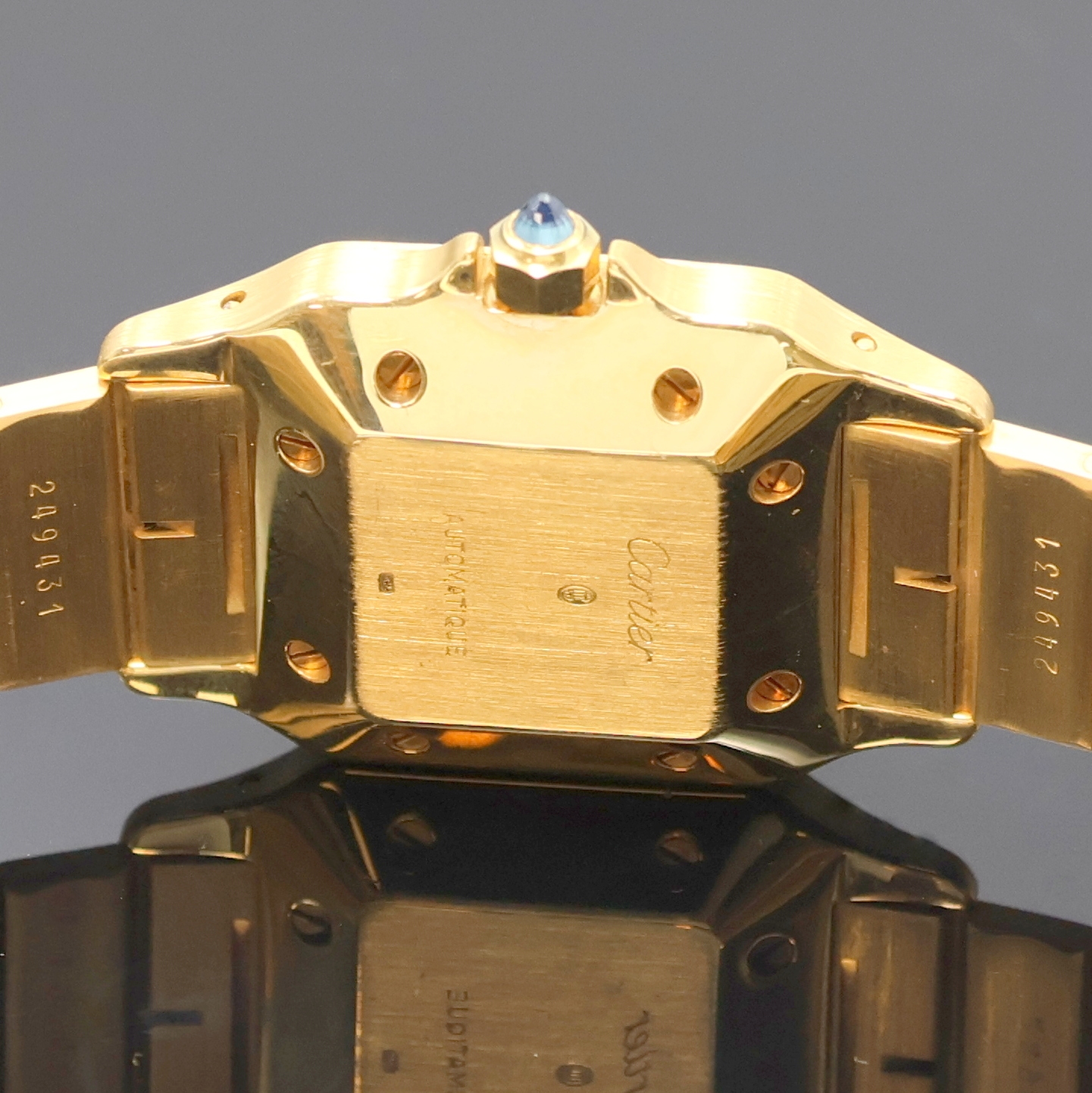 Detail e: CARTIER Santos, selten gut erhaltene Herrenarmbanduhr in GG 750/000 Referenz 2494, Schweiz um 1980, Automatik, Lünette gegen Geh. 8-fach verschr., ...