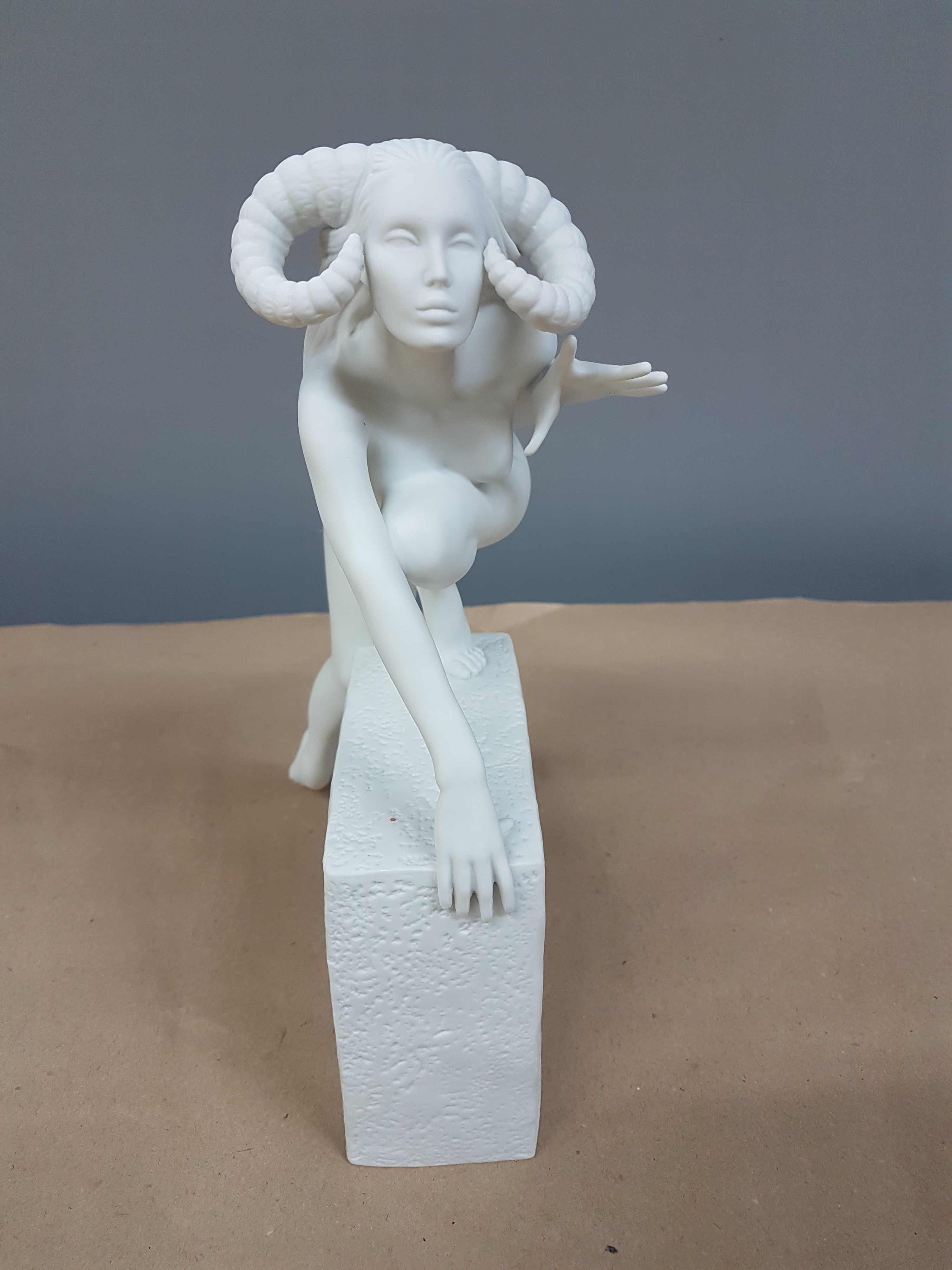 Detail c: Porzellanfigur Royal Copenhagen, "Aries", Sternzeichenserie Widder, Entwurf Christel Marott, am Boden bezeichnet, Biskuitporzellan, H. 27 ...