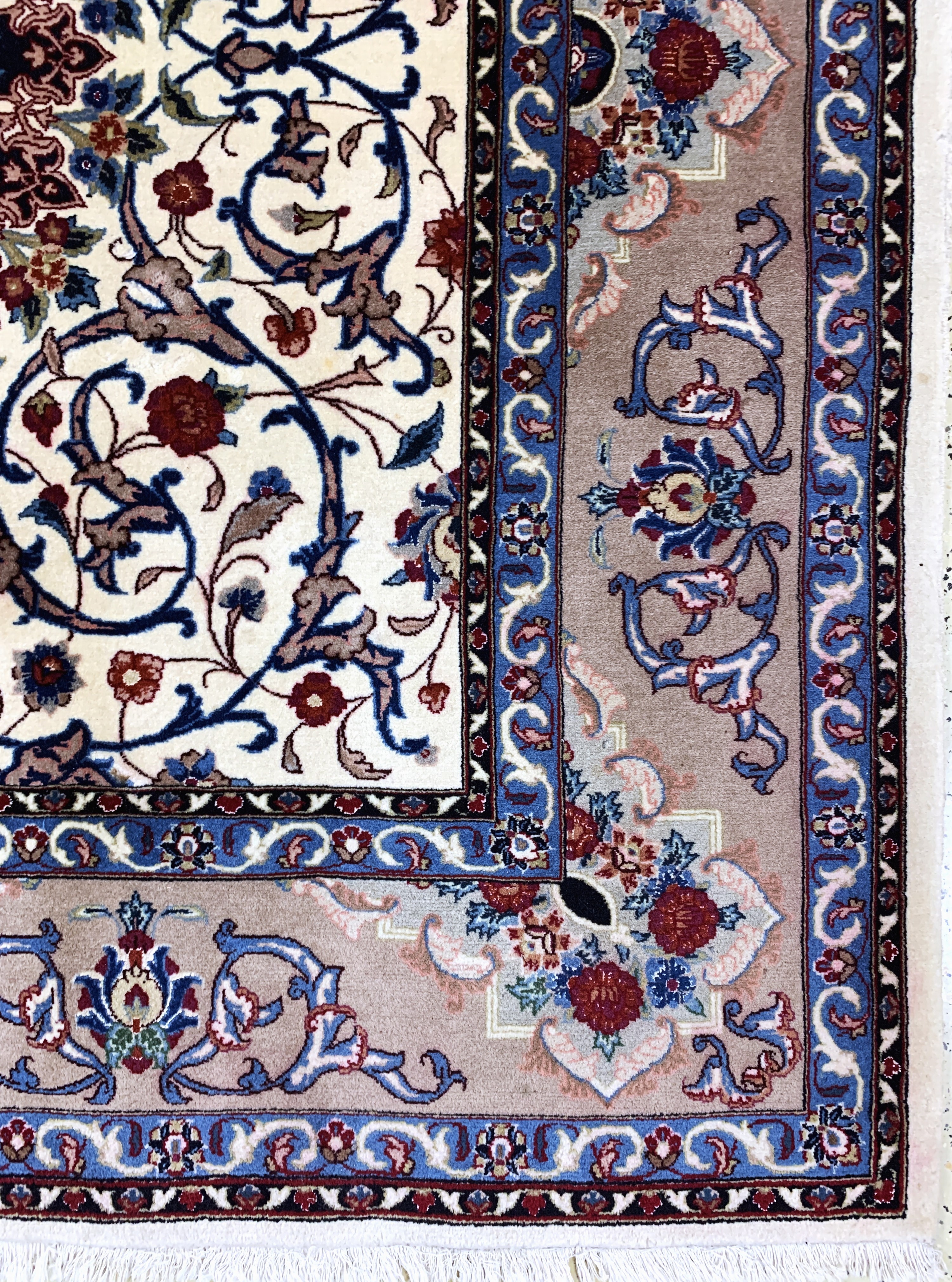 Detail a: Yazd Kork fein, Persien, Ende 20.Jhd, Korkwolle mit Seide, ca. 193 x 200 cm, Reinigungsbedürftig, EHZ: 2