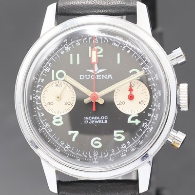 27033166a - DUGENA Herrenarmbanduhr mit Chronograph, Handaufzug, Schweiz um 1970, verchr. Geh. m. ...