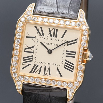 27033188a - CARTIER Santos Dumont eindrucksvolle, mit Brillanten besetze Damenarmbanduhr in Rosegold ...