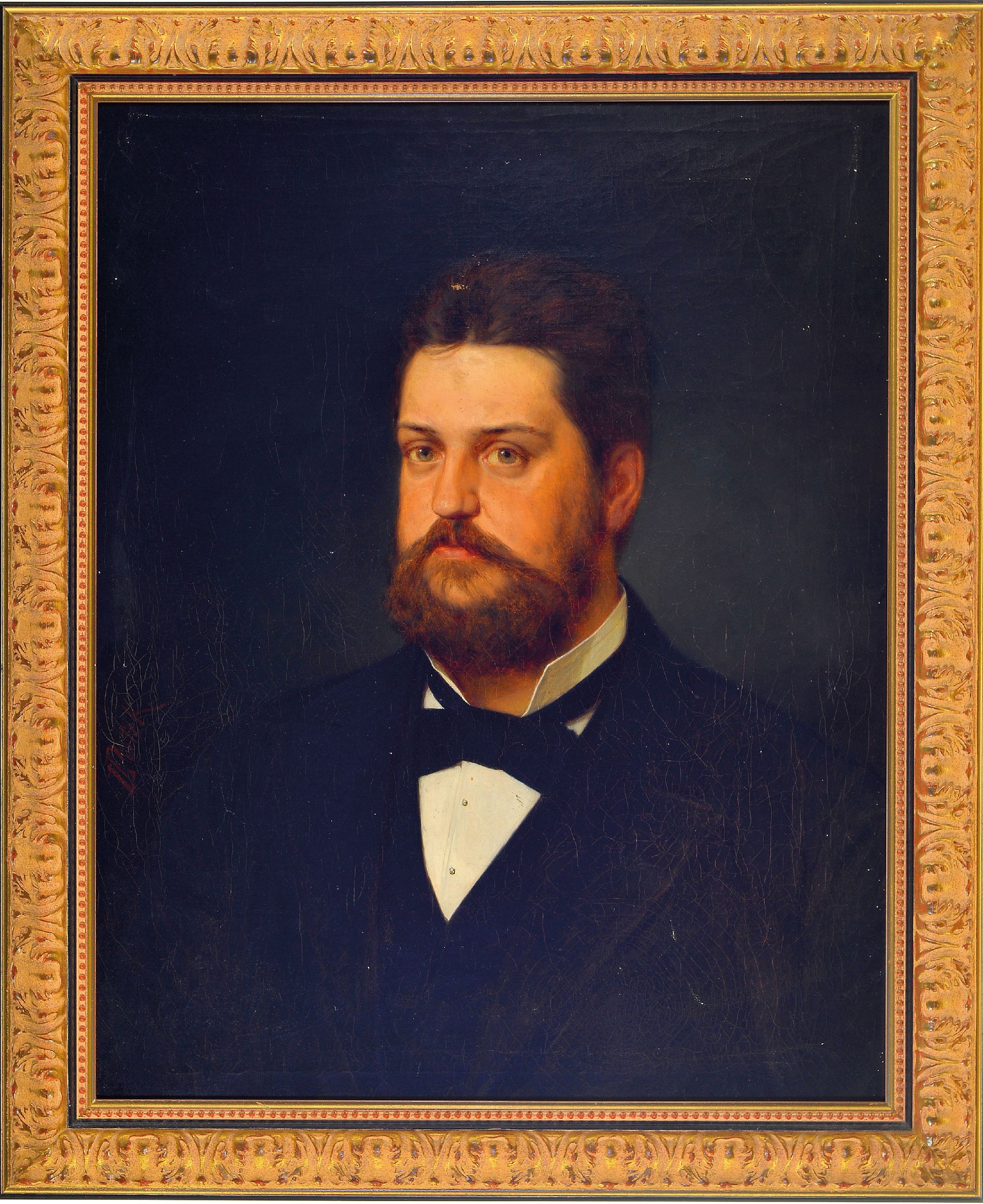 Detail l: Ludwig Patek, 1837 Schloß Oberpettau/Untersteiermark - nach 1883 wohl München, Portraitpaar: Dr. Julius Kohlfürst (1843-1905) und Ernesta ...