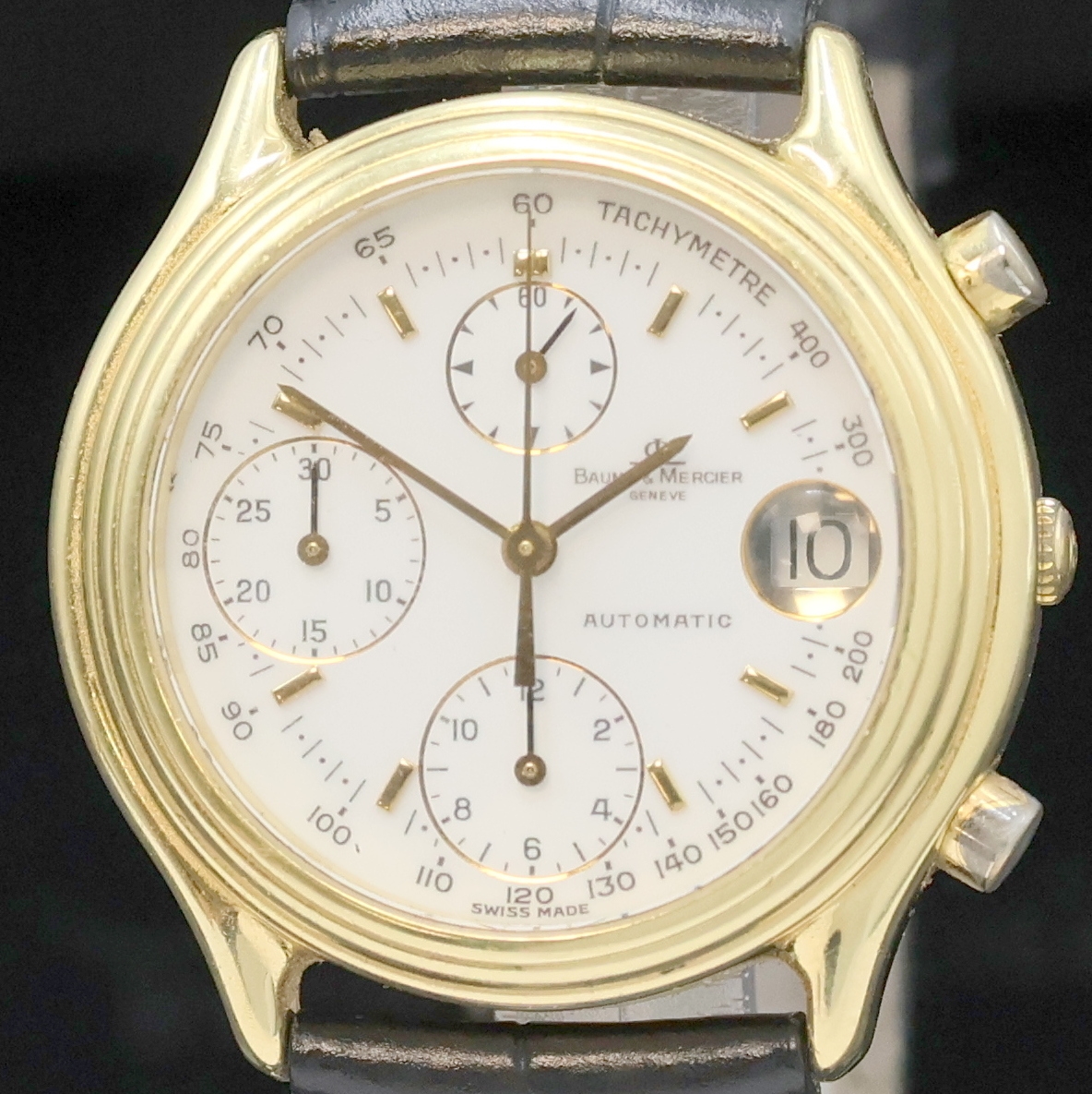 Detail a: BAUME & MERCIER Armbandchronograph in GG 750/000 Referenz 86103, Automatik, Schweiz um 1990, massives Goldgeh., Boden aufgedr., emailfarb. Zifferbl. ...