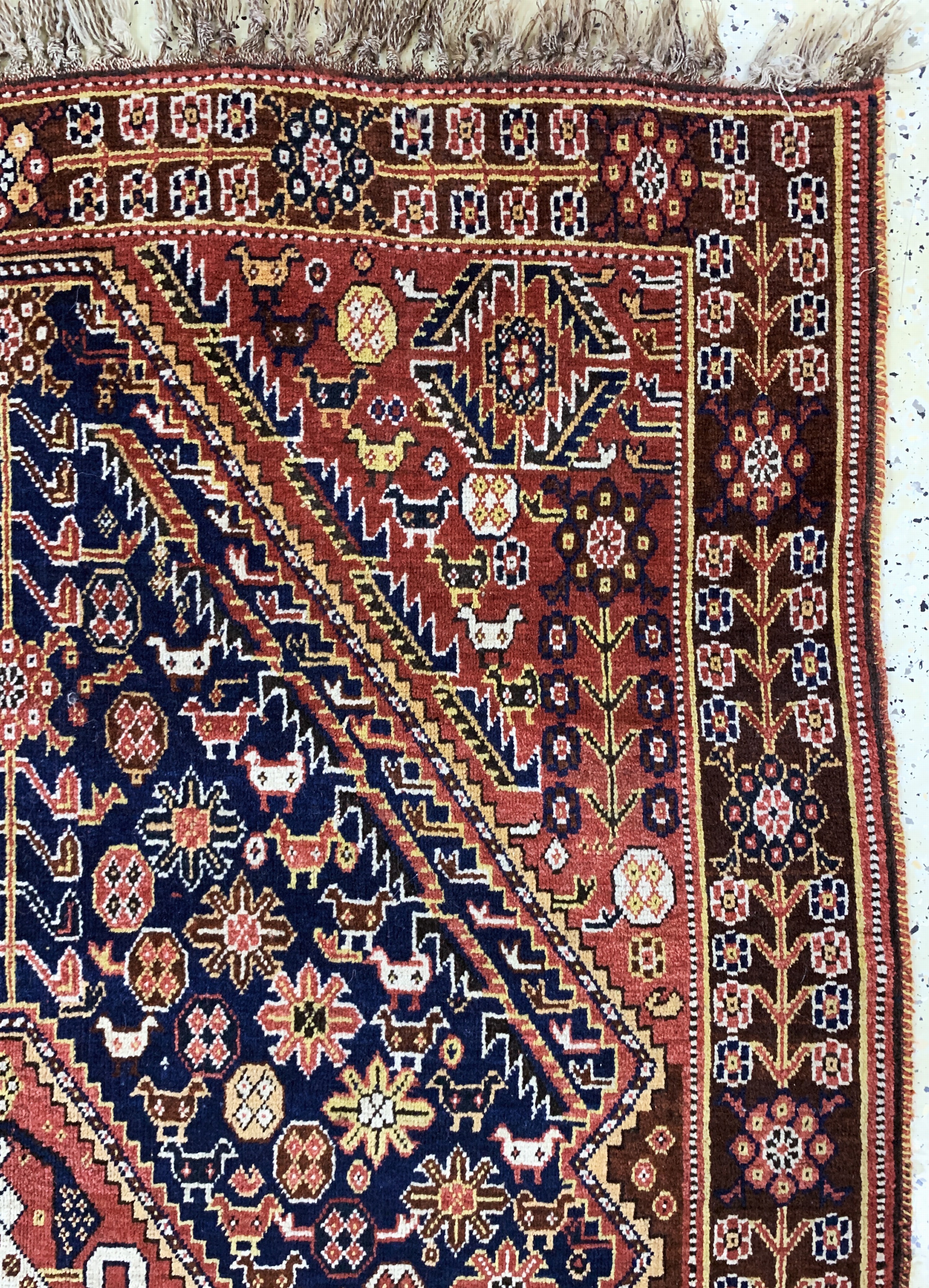 Detail d: Ghaschgai alt, Persien, Anfang 20.Jhd, Wolle auf Wolle, ca. 200 x 135 cm, EHZ: 2-3