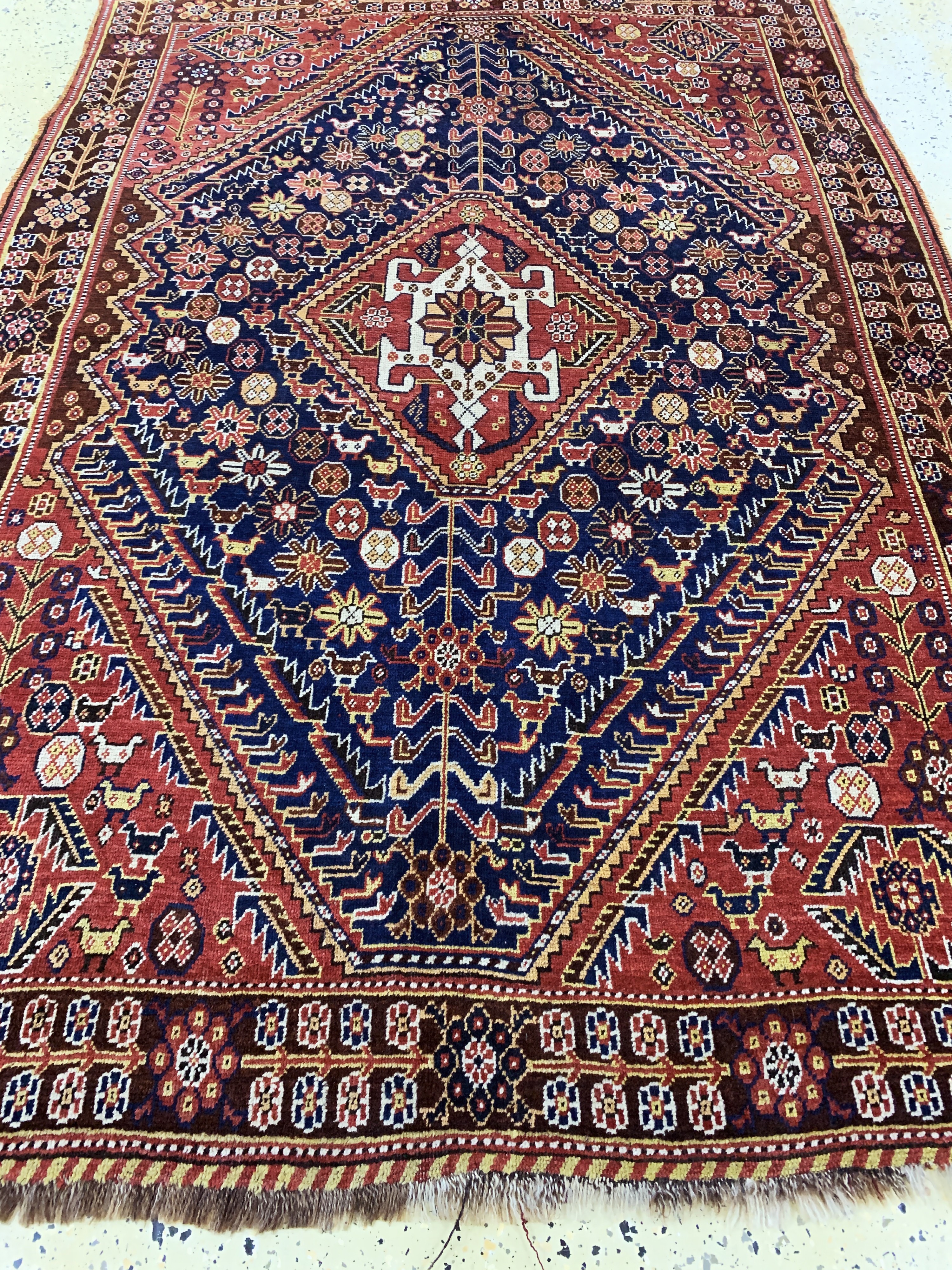 Detail e: Ghaschgai alt, Persien, Anfang 20.Jhd, Wolle auf Wolle, ca. 200 x 135 cm, EHZ: 2-3