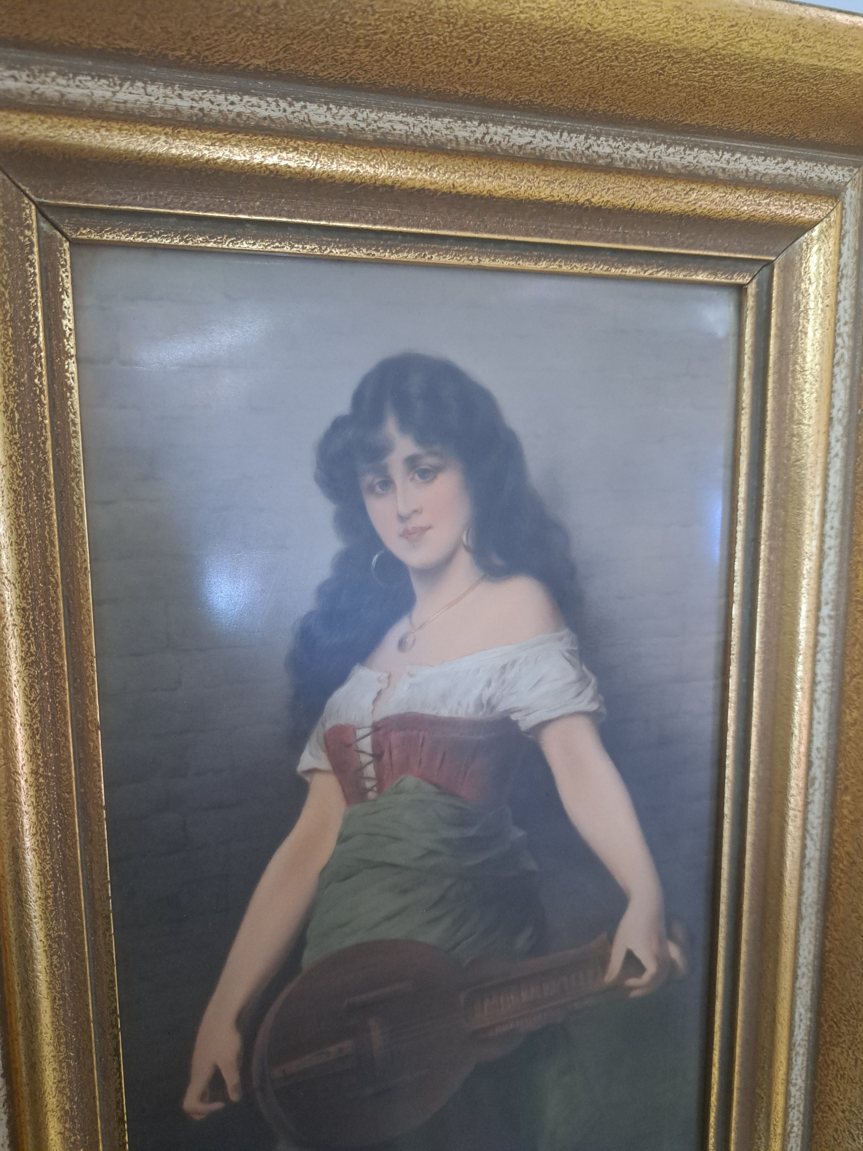 Detail c: Porzellanmalerei, Max Eichhorn (Porzellanmaler, 1879-1961), für KPM Berlin, um 1917, Porzellanplatte, handbemalt, junge Orientalin mit Drehleier ...