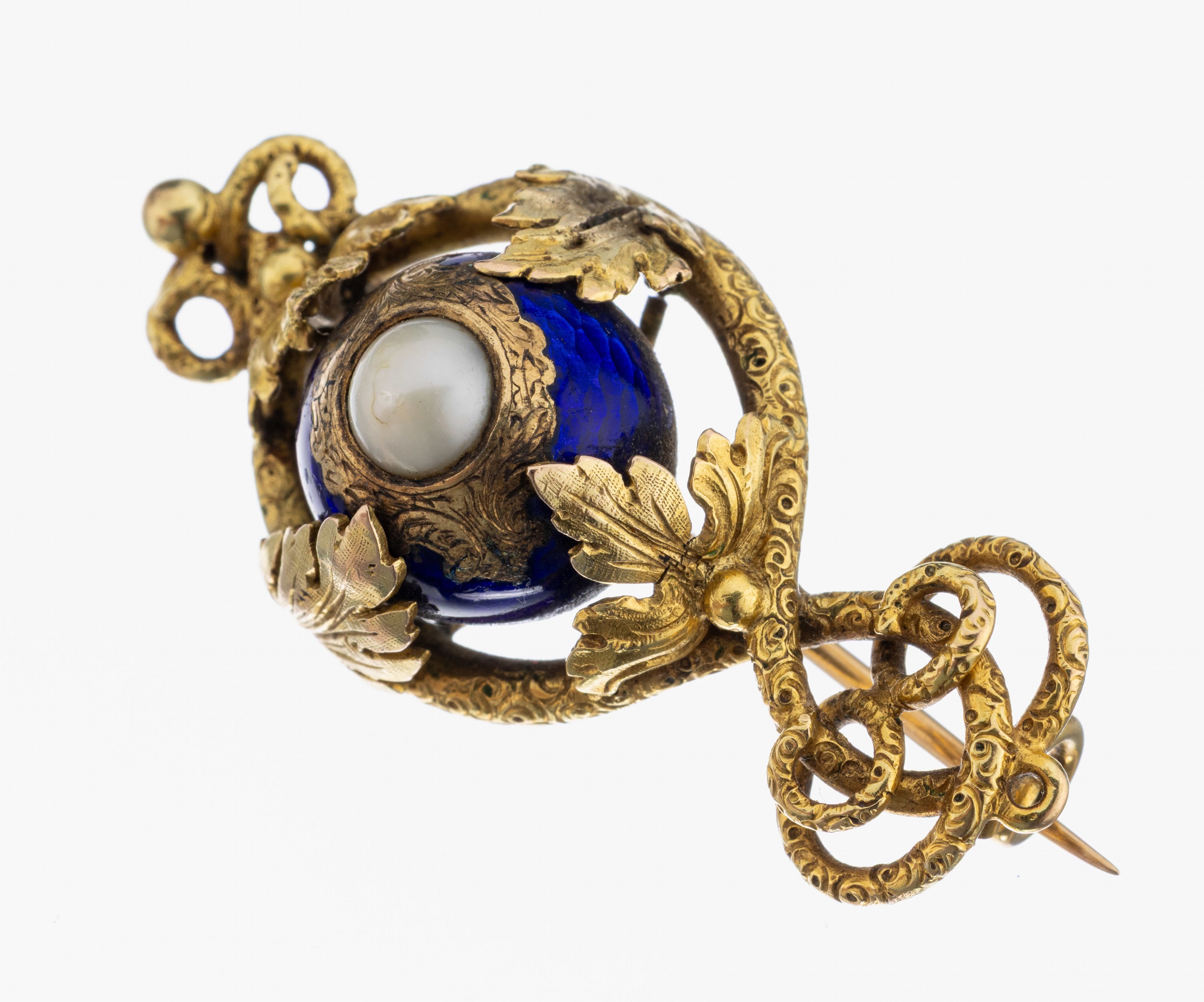 Image 27033253 - 14 kt Gold Brosche, um 1890, GG 585/000 gepr., geschwungen florale Gestaltung, ...