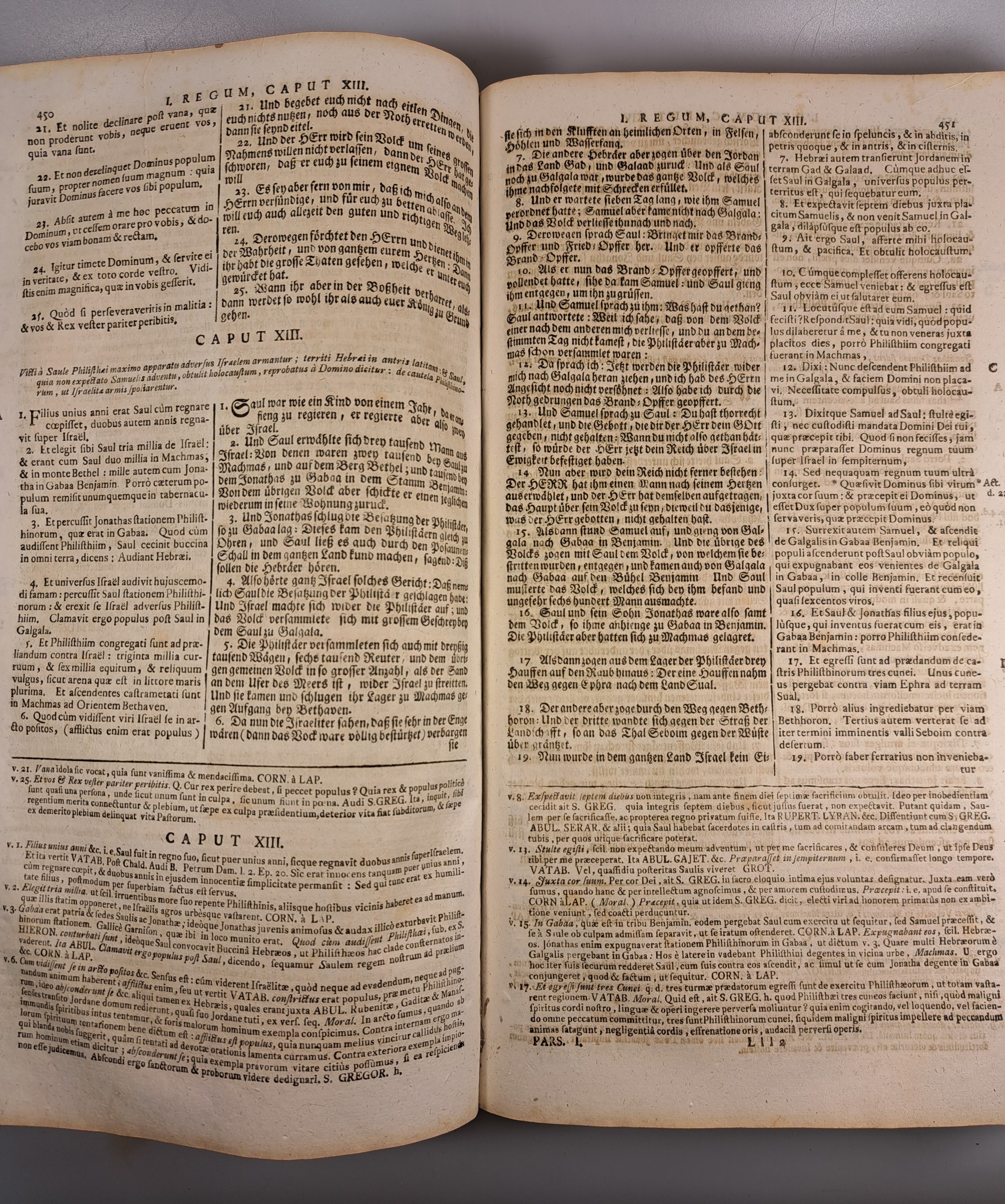 Detail e: Biblia Sacra vulgatae, sog. Cartier-Bibel, Konstanz, Jakob Friedrich Bez 1770, 4 Teile in 2 Bänden, 3. Auflage nach 1750, gr.4°, Ldr. lädiert, ...