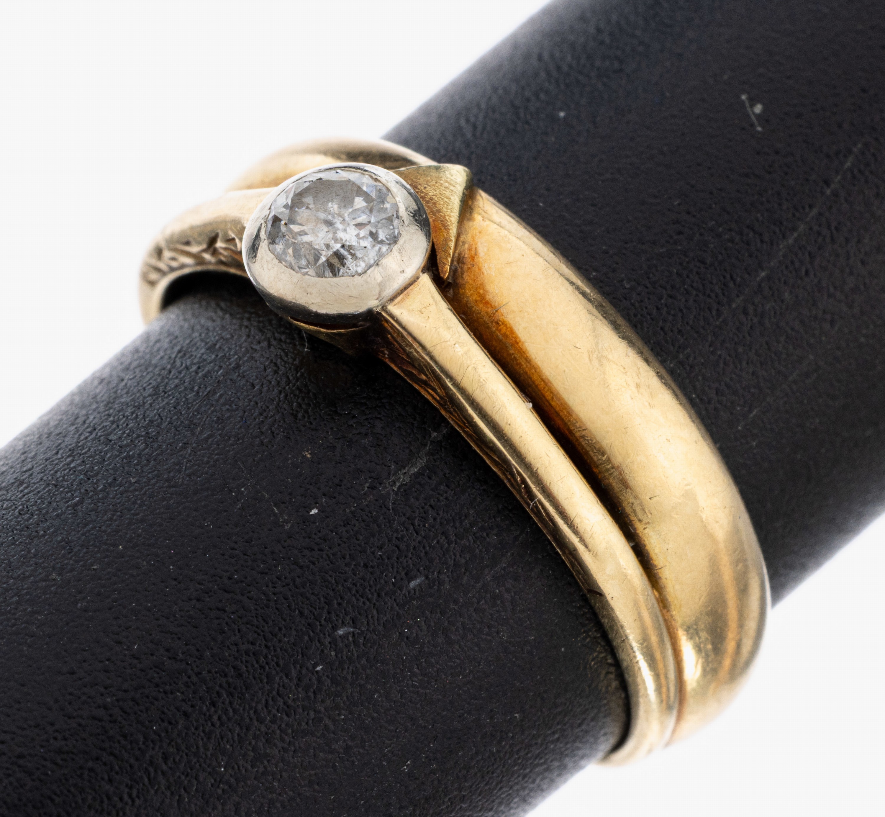 Image 27033396 - 14 kt Gold Diamant-Ring, GG 585/000, ehemals 2 einzelne Ringe, 1 in Platin gefasster ...