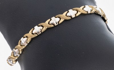 Image 8 kt Gold Armband, GG 333/000, sat. und part. rhod., L. ca. 19 cm, Karabinerschließe, ...