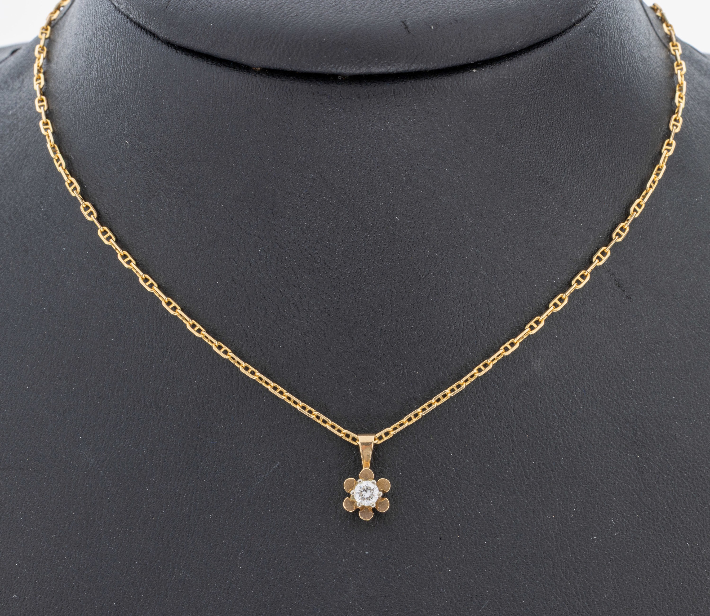 Image 27033405 - 14 kt Gold Brillant-Anhänger, GG 585/000, Brillant ca. 0.12 ct Weiß/si, an Kette, GG ...