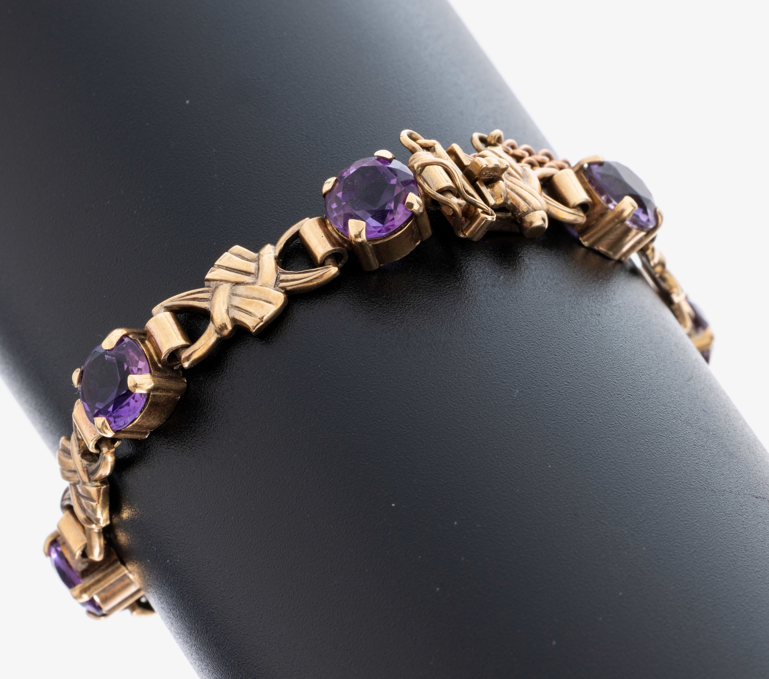 Image 27033408 - 9 kt Gold Amethyst-Armband, GG 375/000, geometrische Glieder, 7 rundfacett. ...