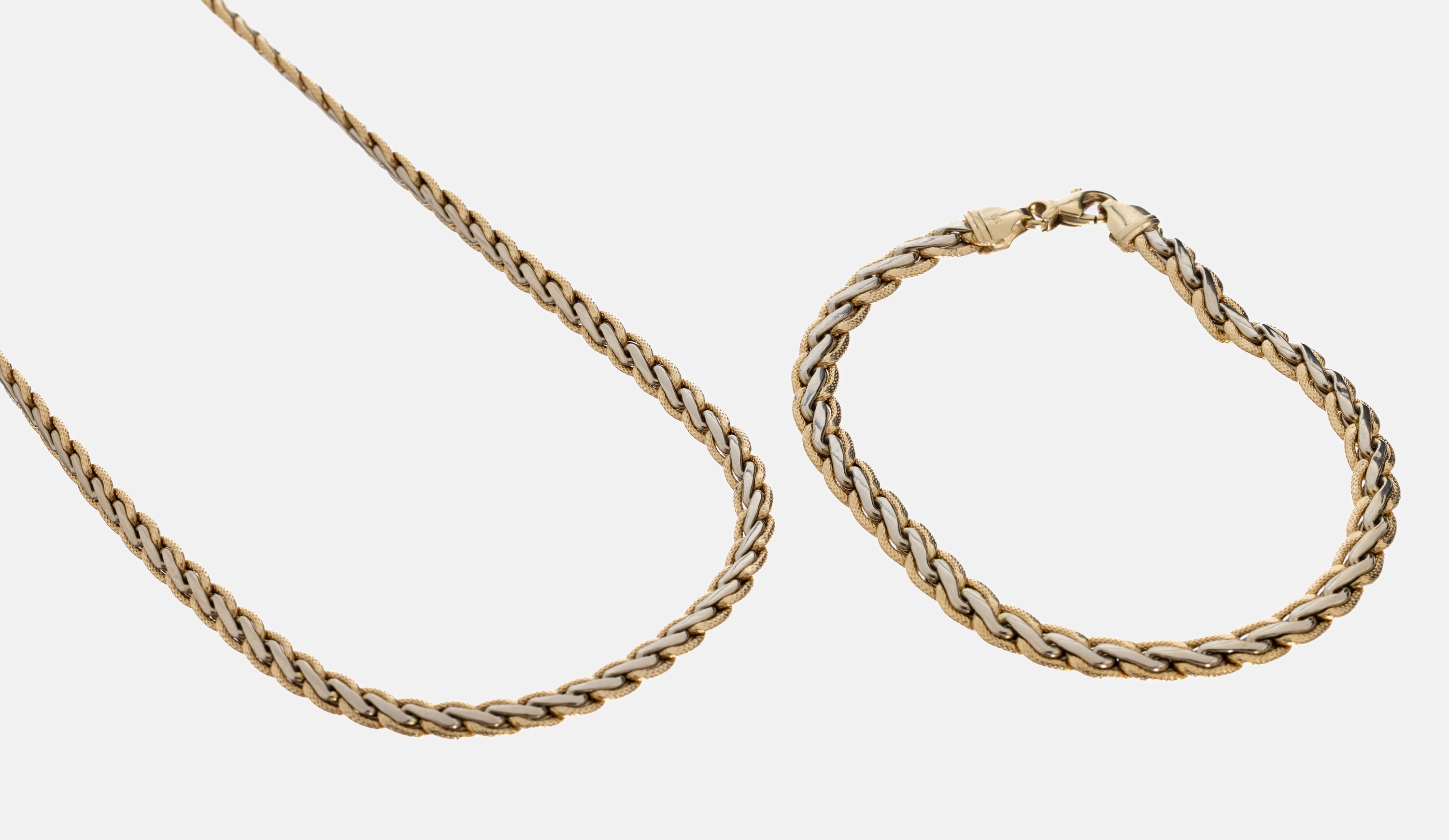 Image 27033415 - 14 kt Gold Schmuckset, GG/WG 585/000, best.aus: 1 Collier, L. ca. 41.5 cm, und 1 ...