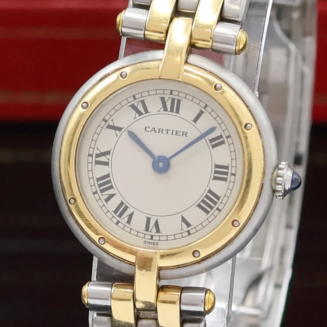 Detail a: CARTIER Panthere Ronde Damenarmbanduhr in Stahl/Gold Referenz 1057920, Schweiz um 1990, quartz, Boden 8-fach verschr., Gliederband m. dopp. ...